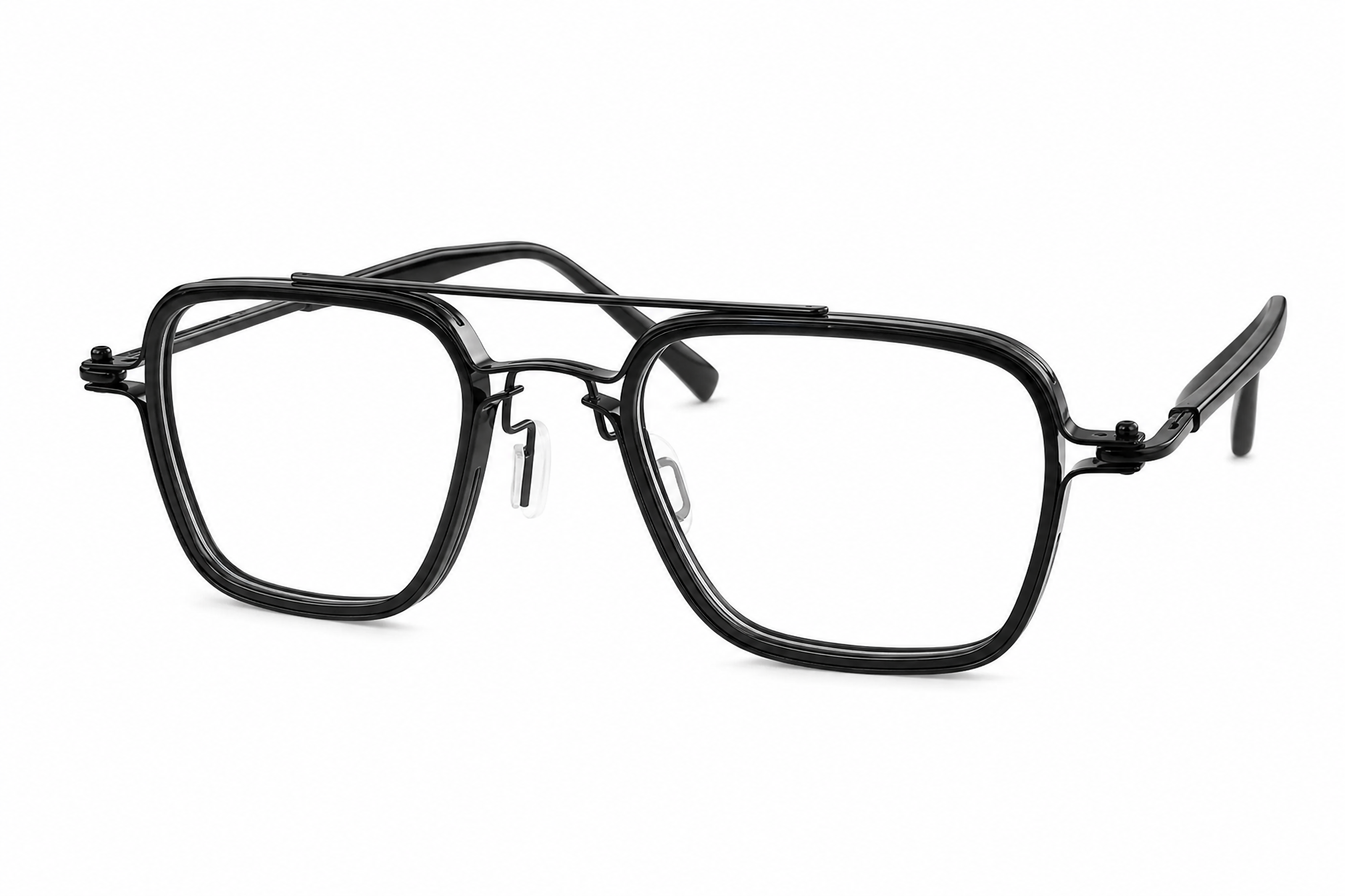 140mm Oversized Rectangle Aviator Titanium Glasses in black - top view