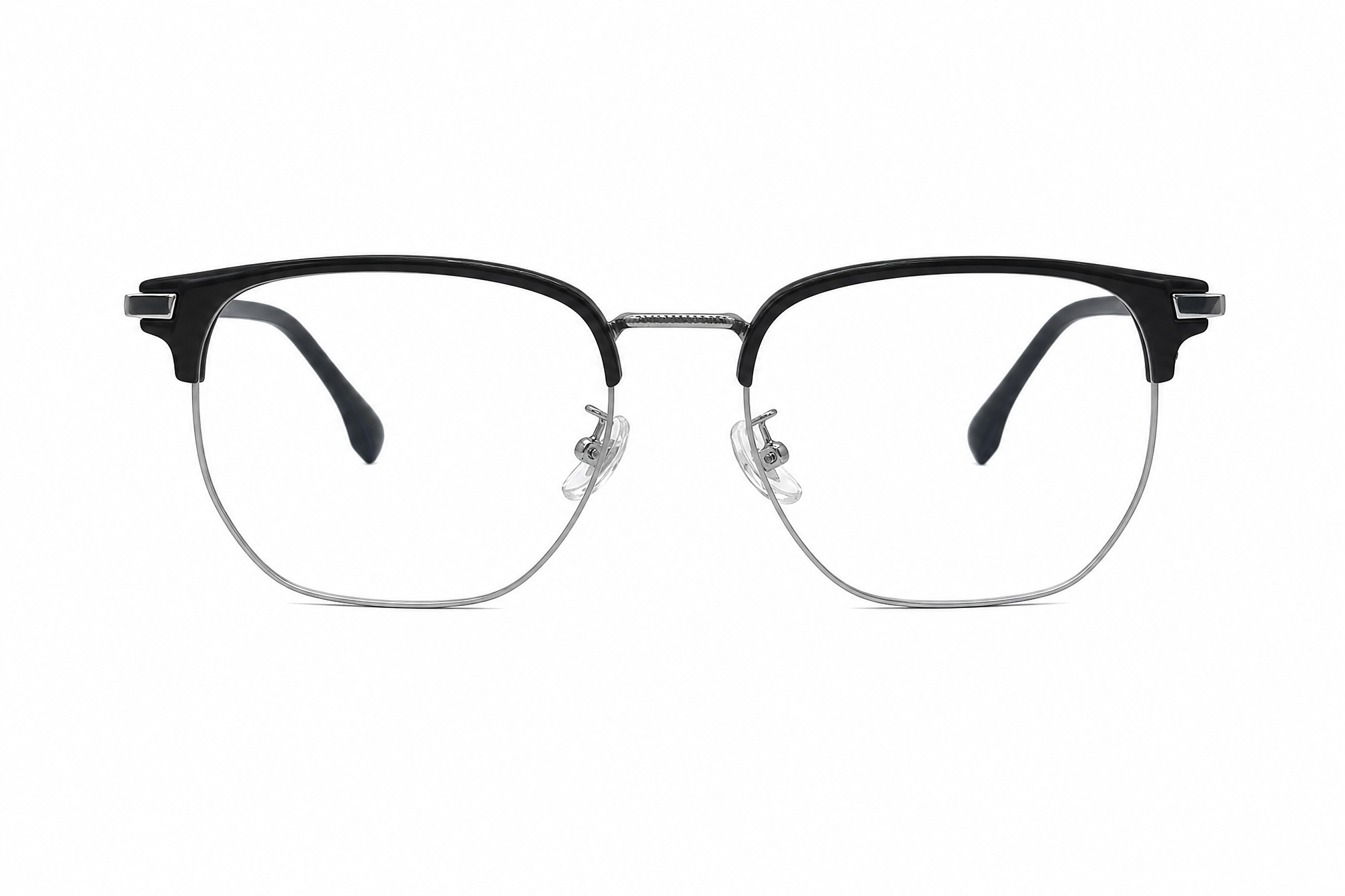 145mm black silver wide fit titanium browline glasses for wide faces,front view