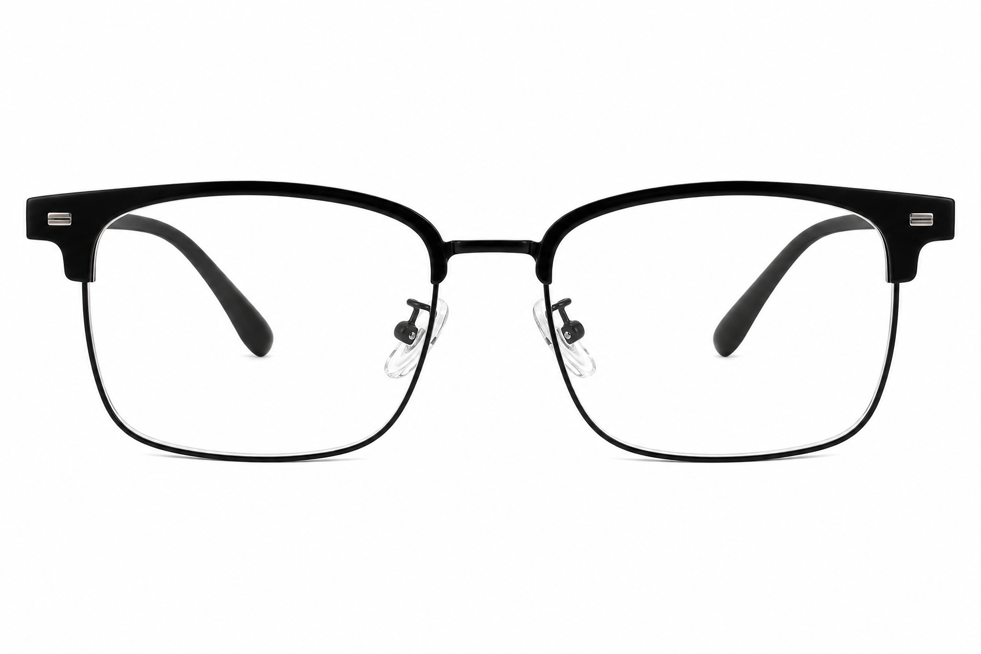 145mm wide fit rectangle browline titanium glasses in black,front view