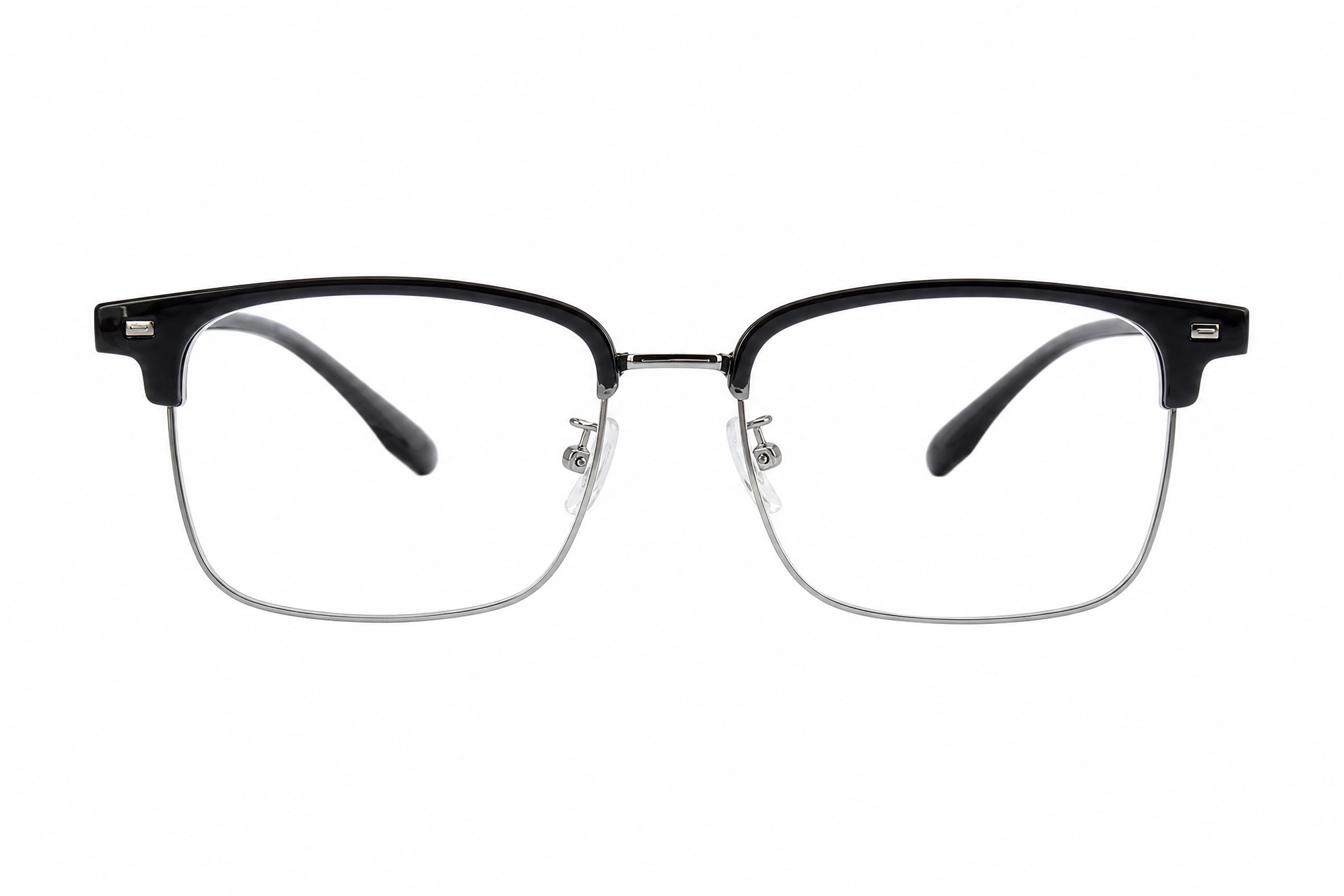 145mm wide fit rectangle browline titanium glasses in grey,front view