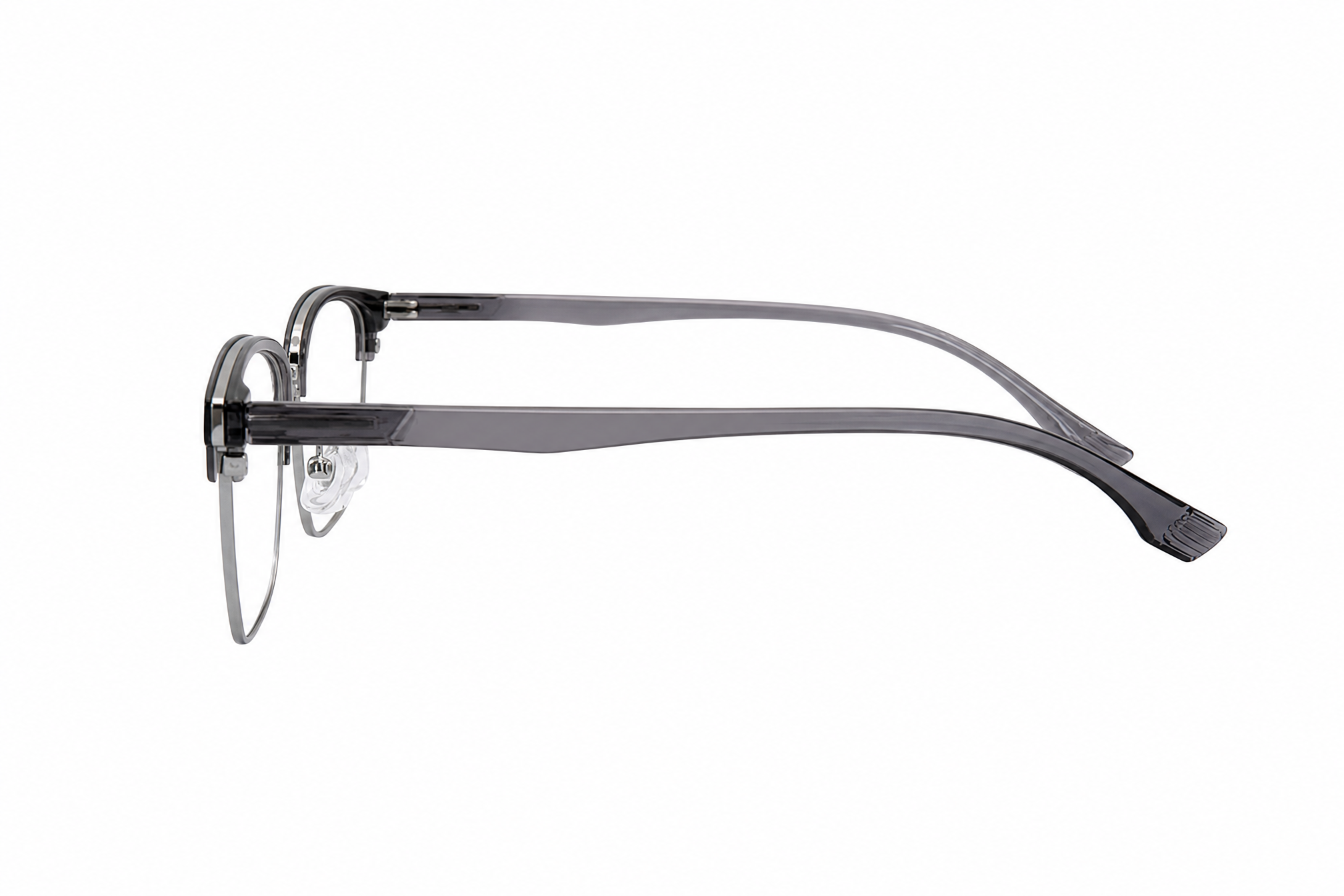 145mm wide fit rectangle browline titanium glasses in grey,temple arm side view