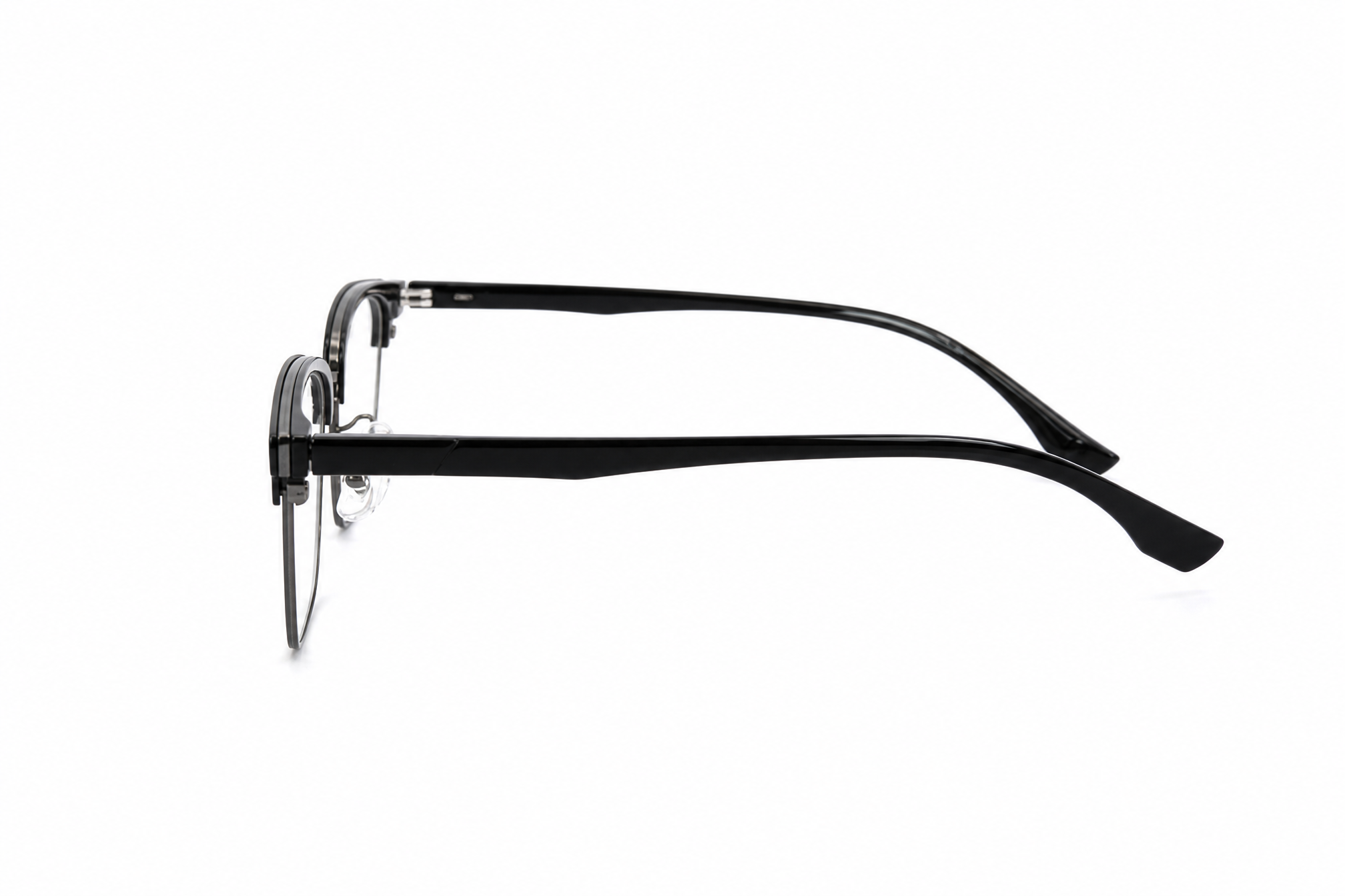145mm wide fit rectangle browline titanium glasses in gun black,temple arm side view