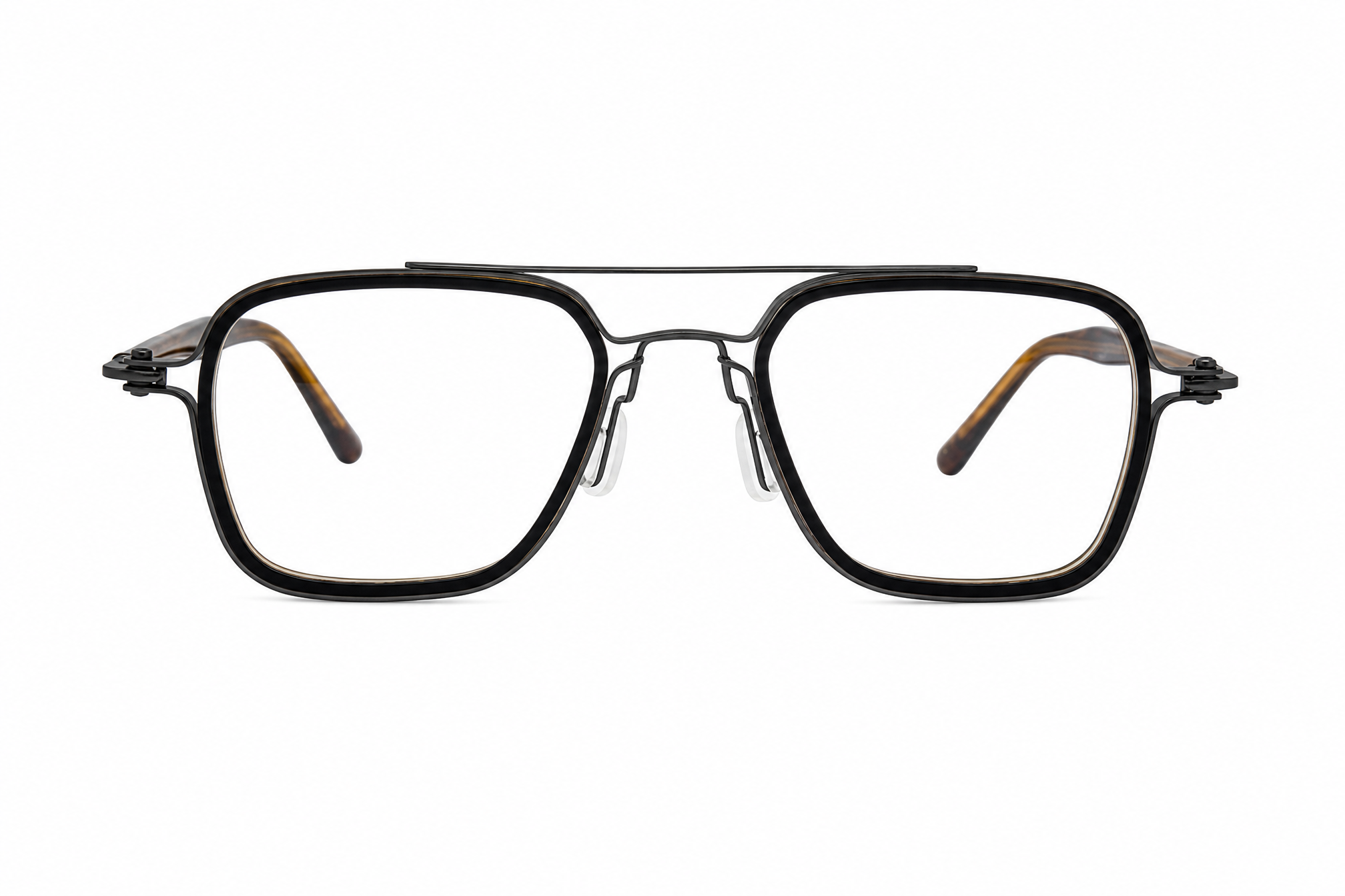 148mm Oversized Rectangle Aviator Titanium Glasses in brown - front view