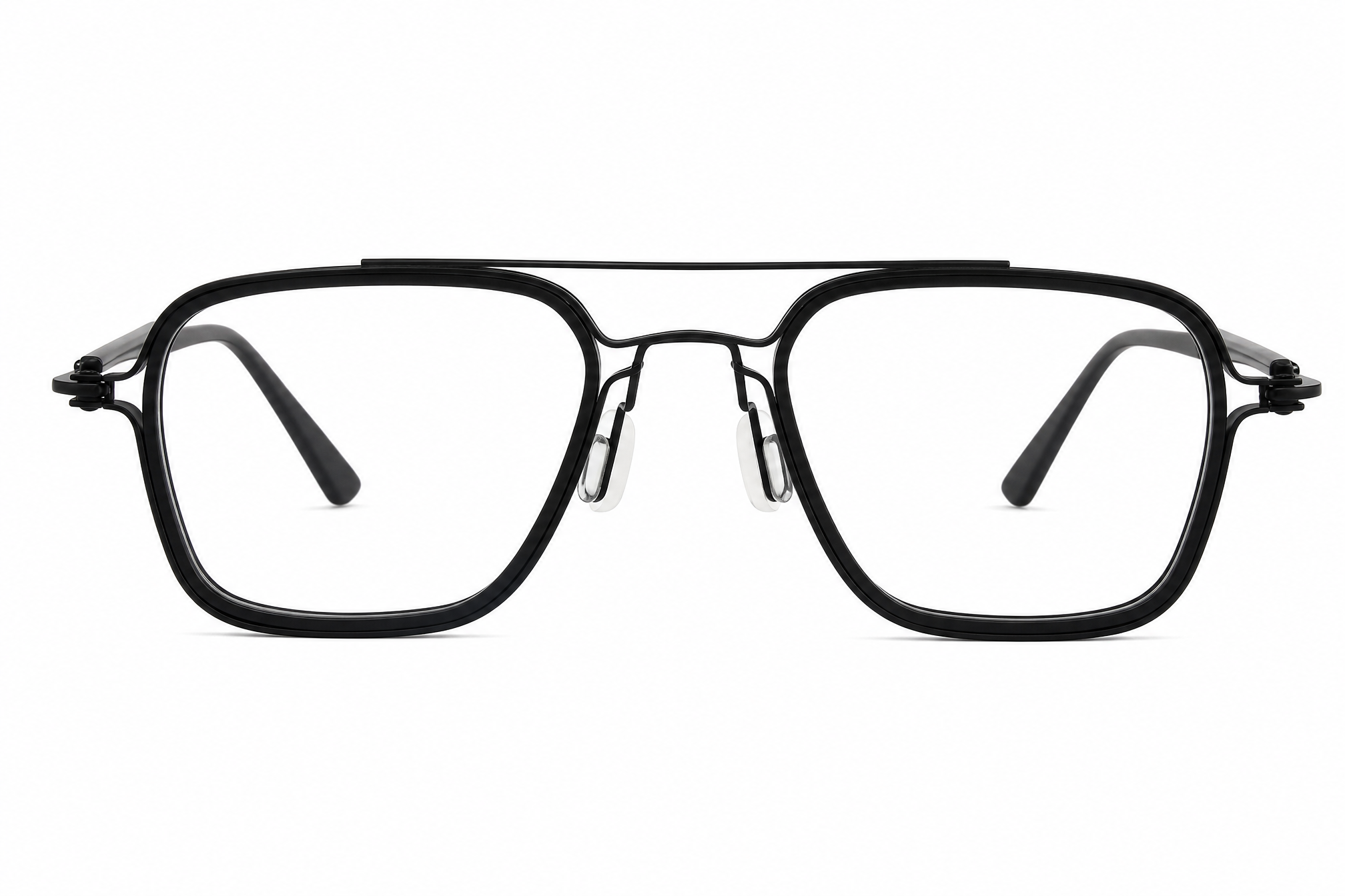 148mm Oversized Rectangle Aviator Titanium Glasses in black - front view