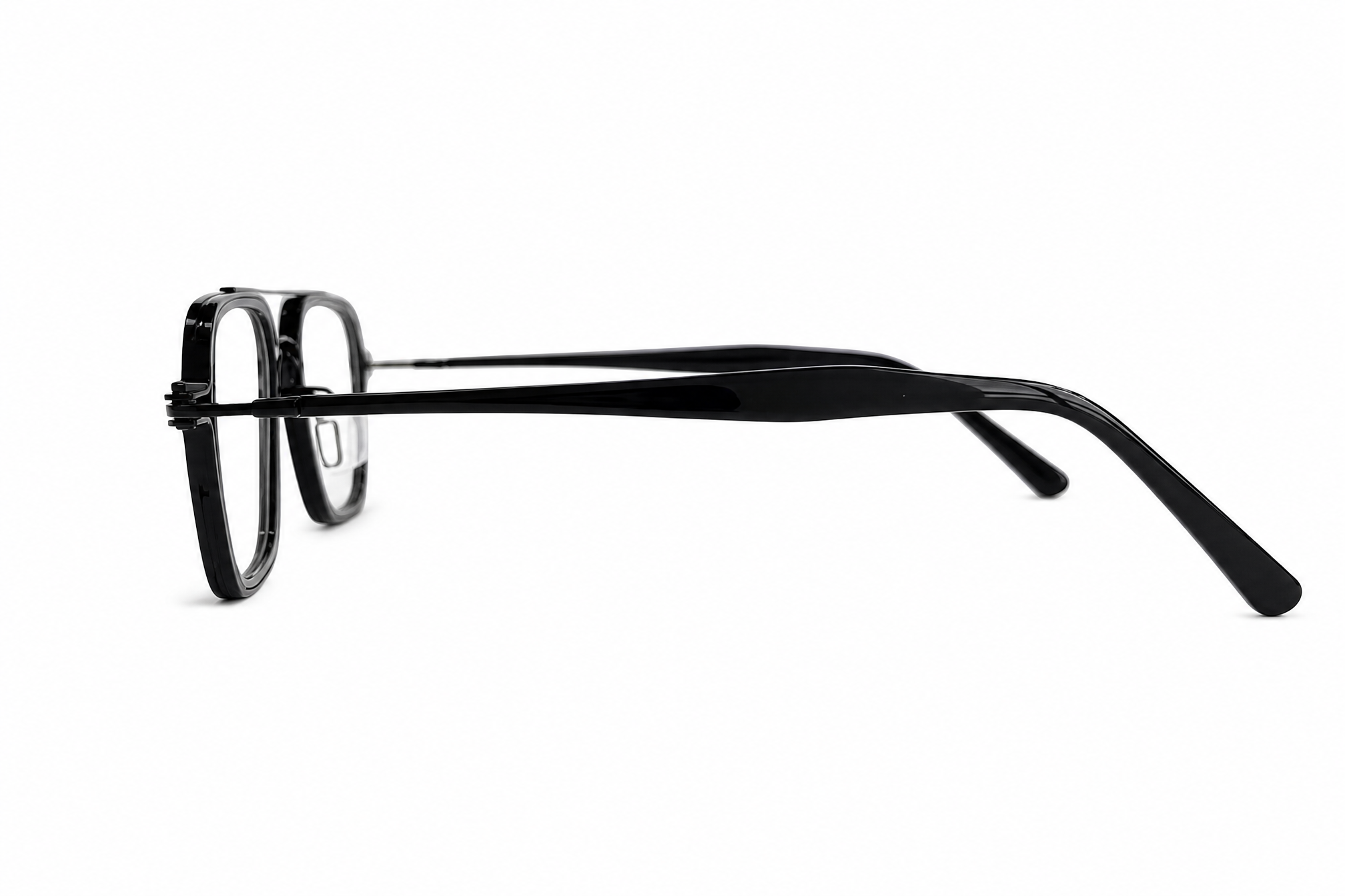 148mm Oversized Rectangle Aviator Titanium Glasses in black - side view
