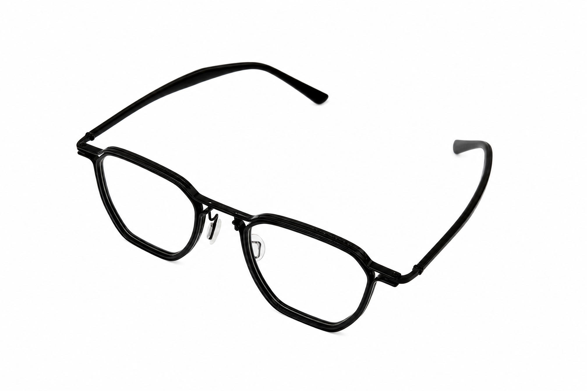 150mm Wide Fit Geometric Titanium Glasses in black - top view