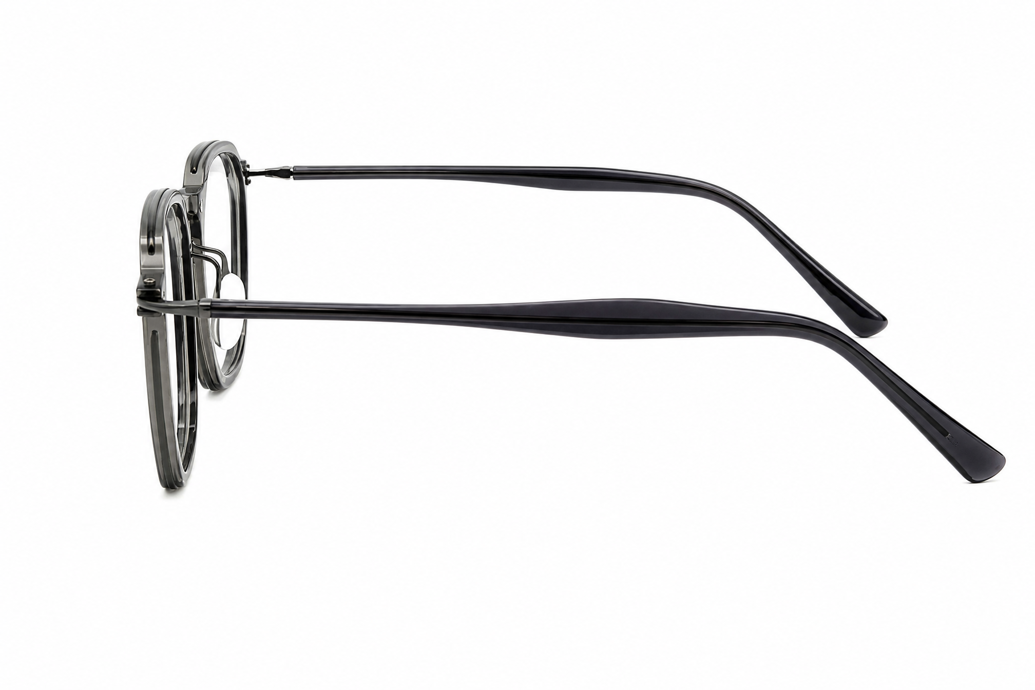 150mm Wide Fit Geometric Titanium Glasses in grey - side view