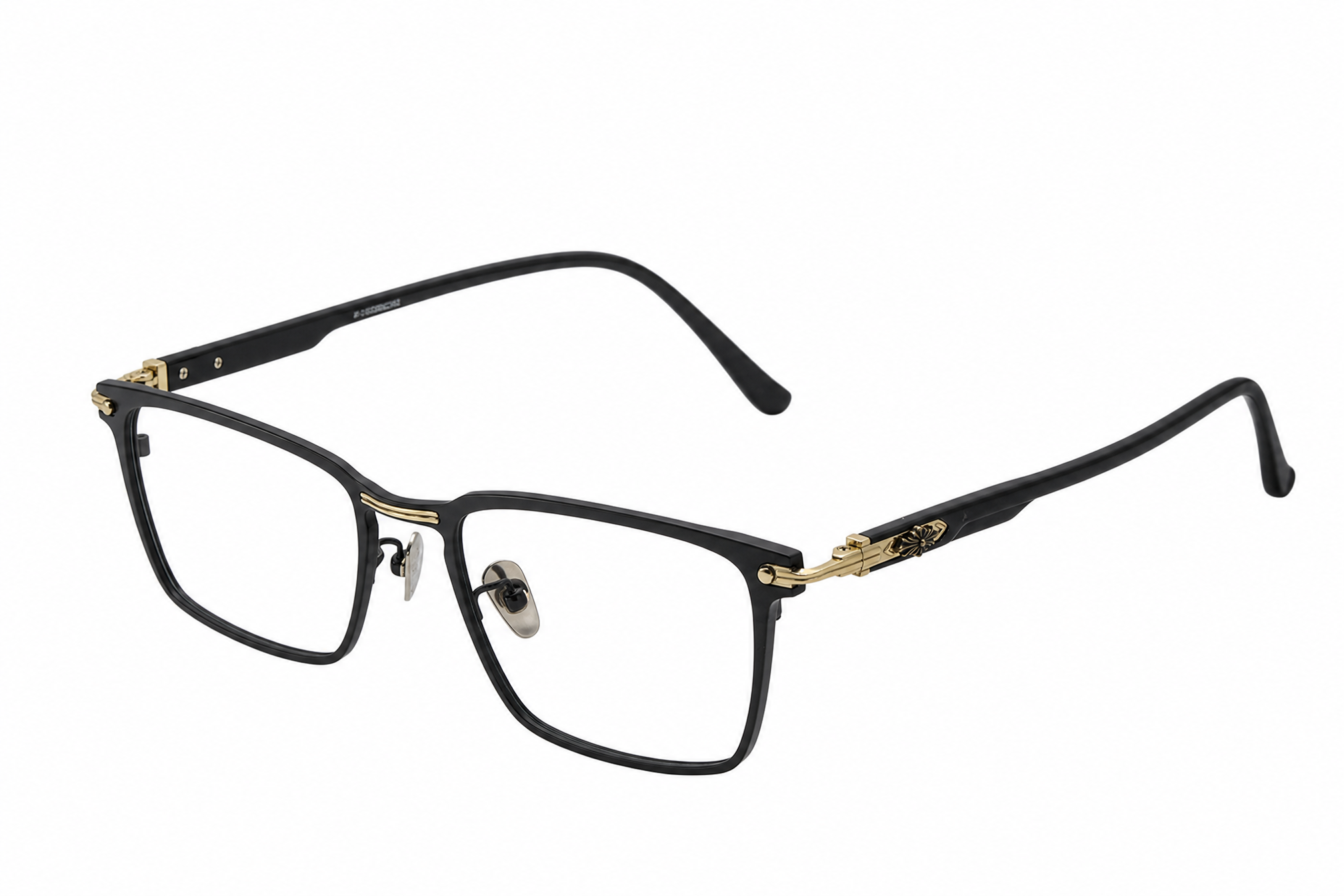 152mm black gold wide fit rectangle titanium glasses,side angle view