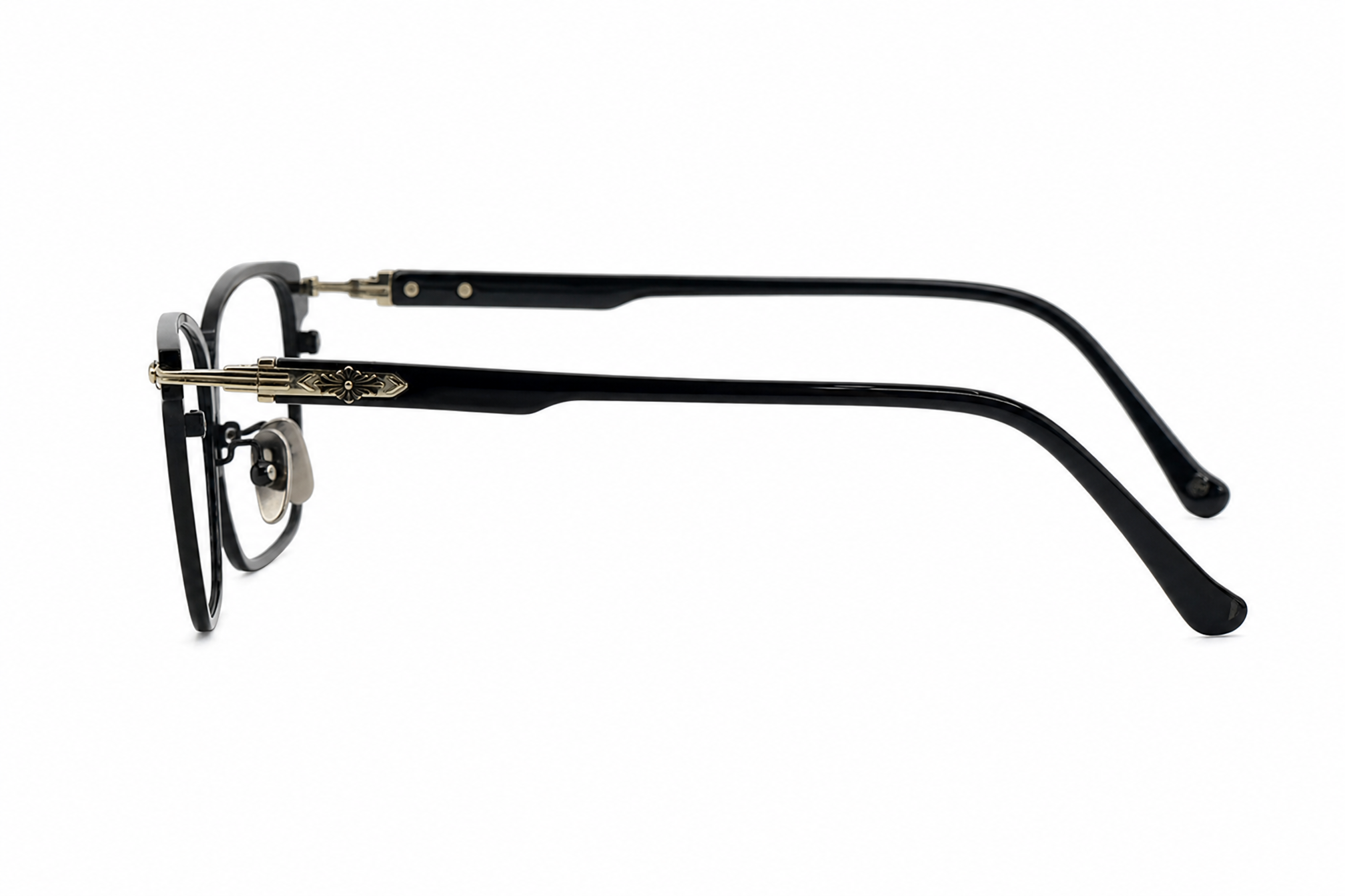 152mm black gold wide fit rectangle titanium glasses,temple arm side view