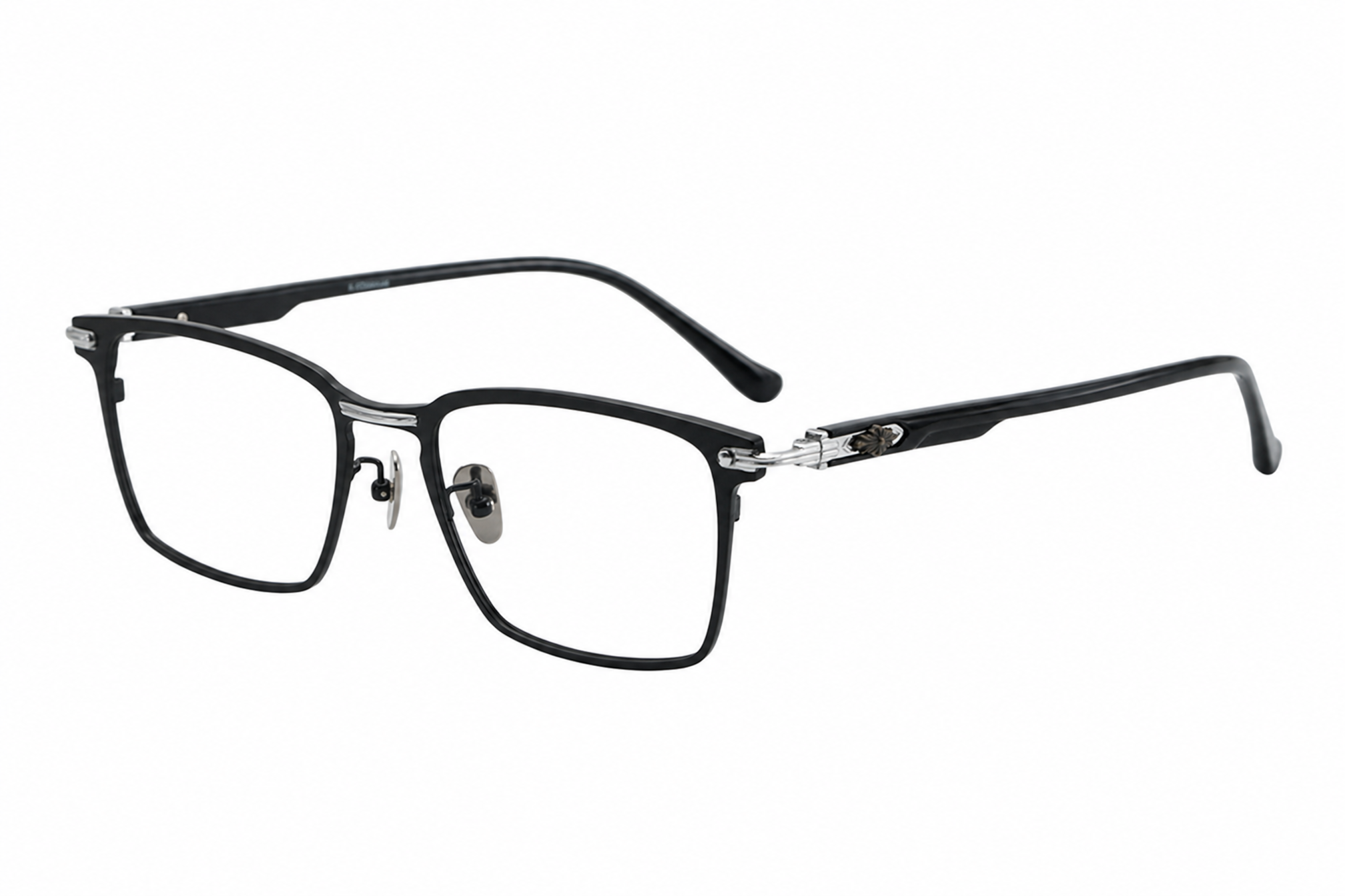 152mm black silver wide fit rectangle titanium glasses,side angle view