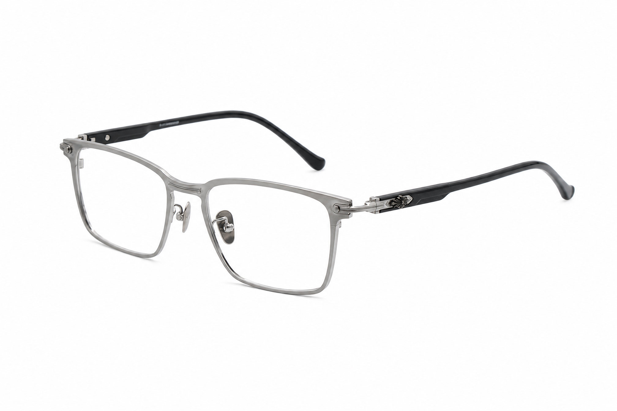 152mm grey black wide fit rectangle titanium glasses,side angle view