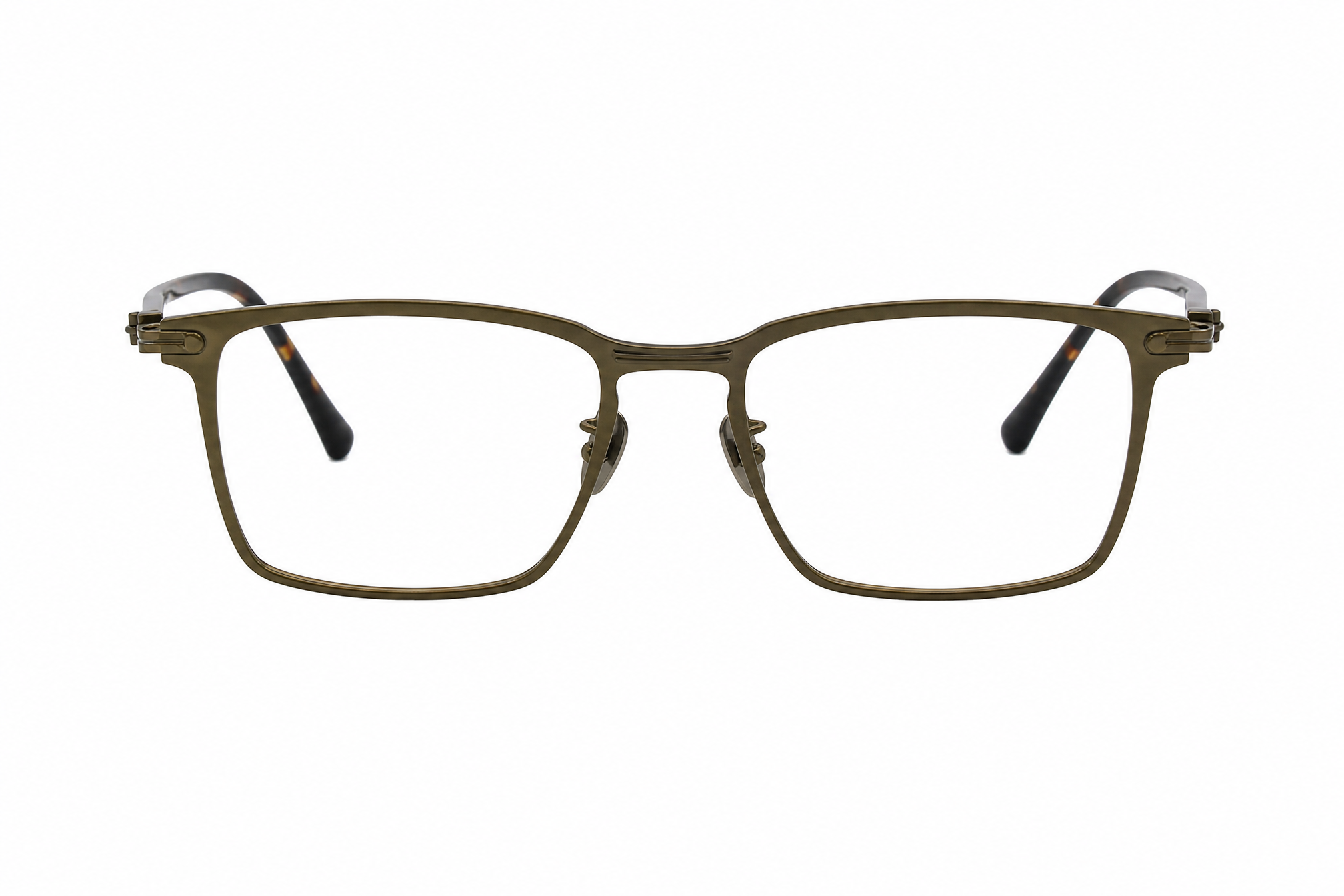 152mm tortoiseshell gold wide fit rectangle titanium glasses,front view