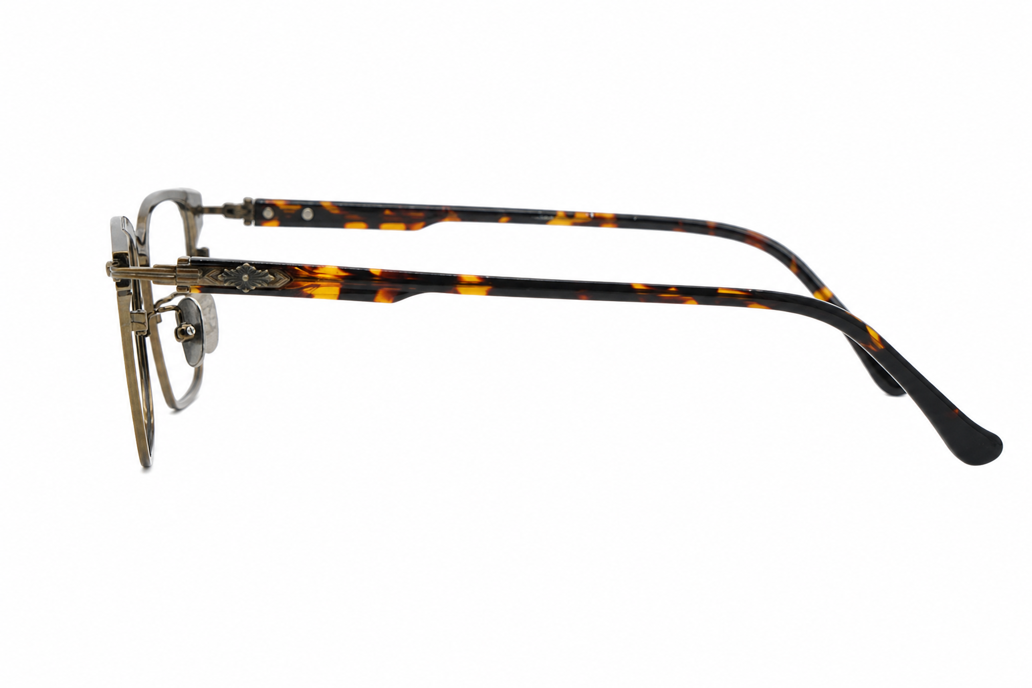 152mm tortoiseshell gold wide fit rectangle titanium glasses,temple arm side view