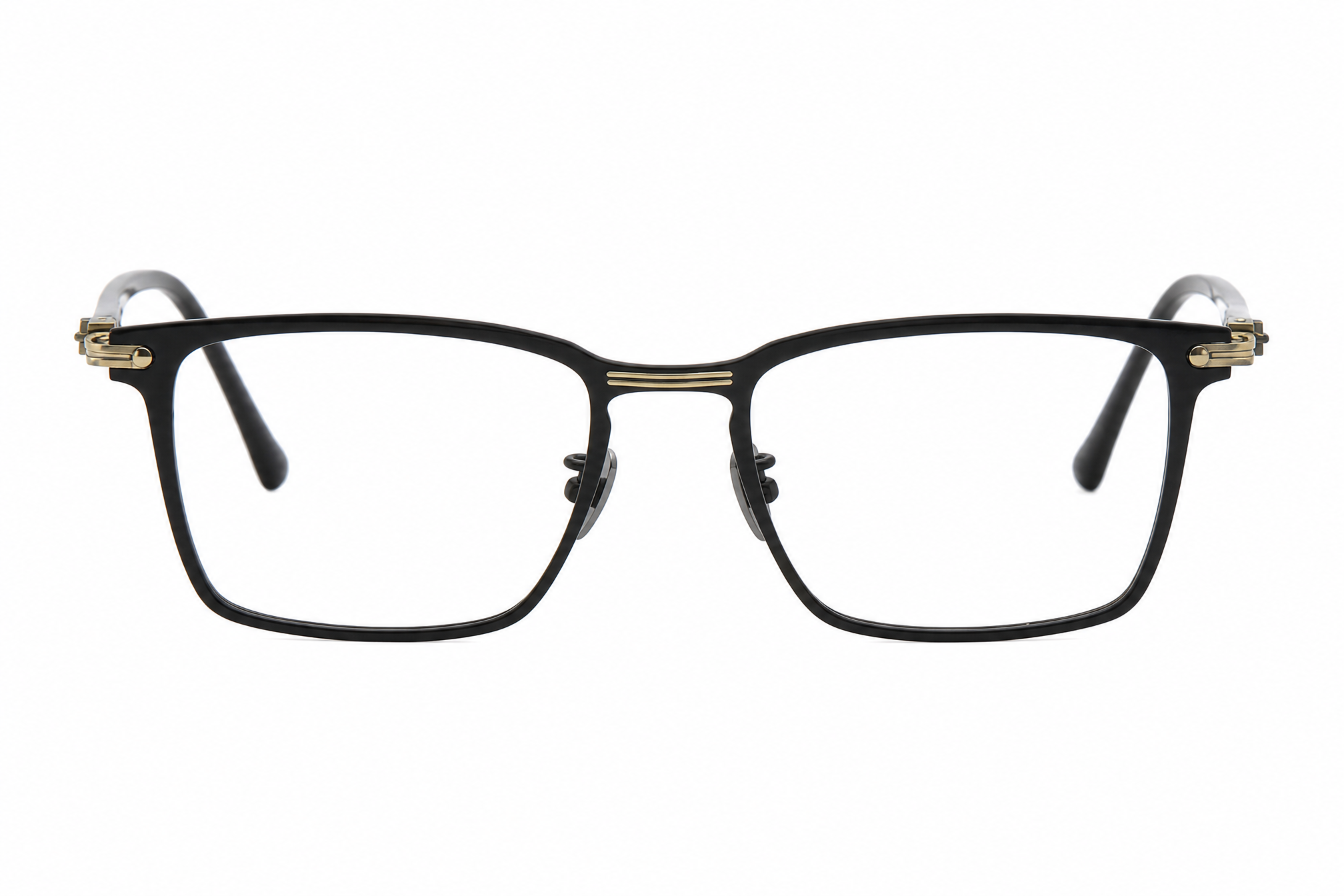 152mm black gold wide fit rectangle titanium glasses,front view