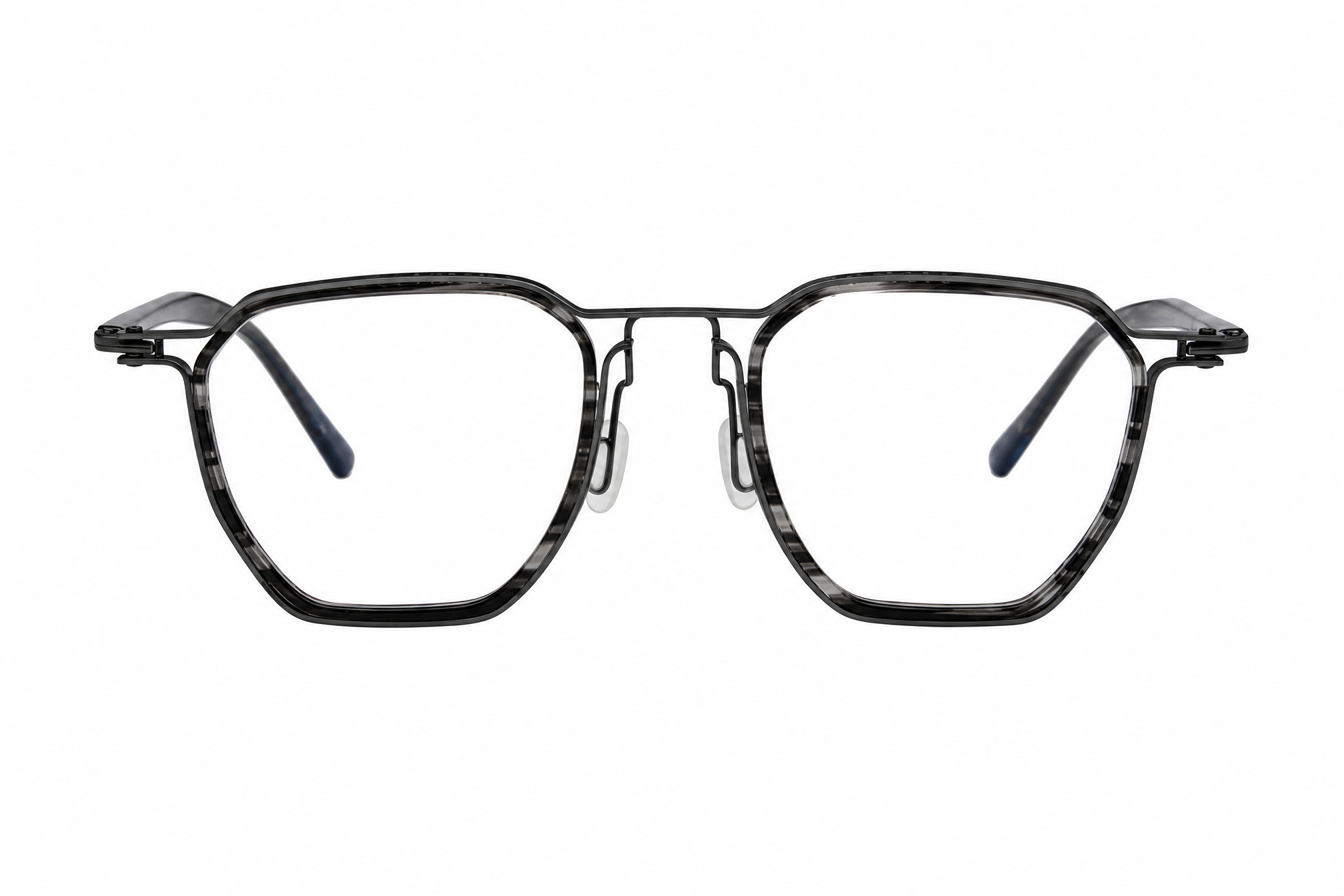 157mm Wide Fit Geometric Titanium Glasses in grey tortoise - front view