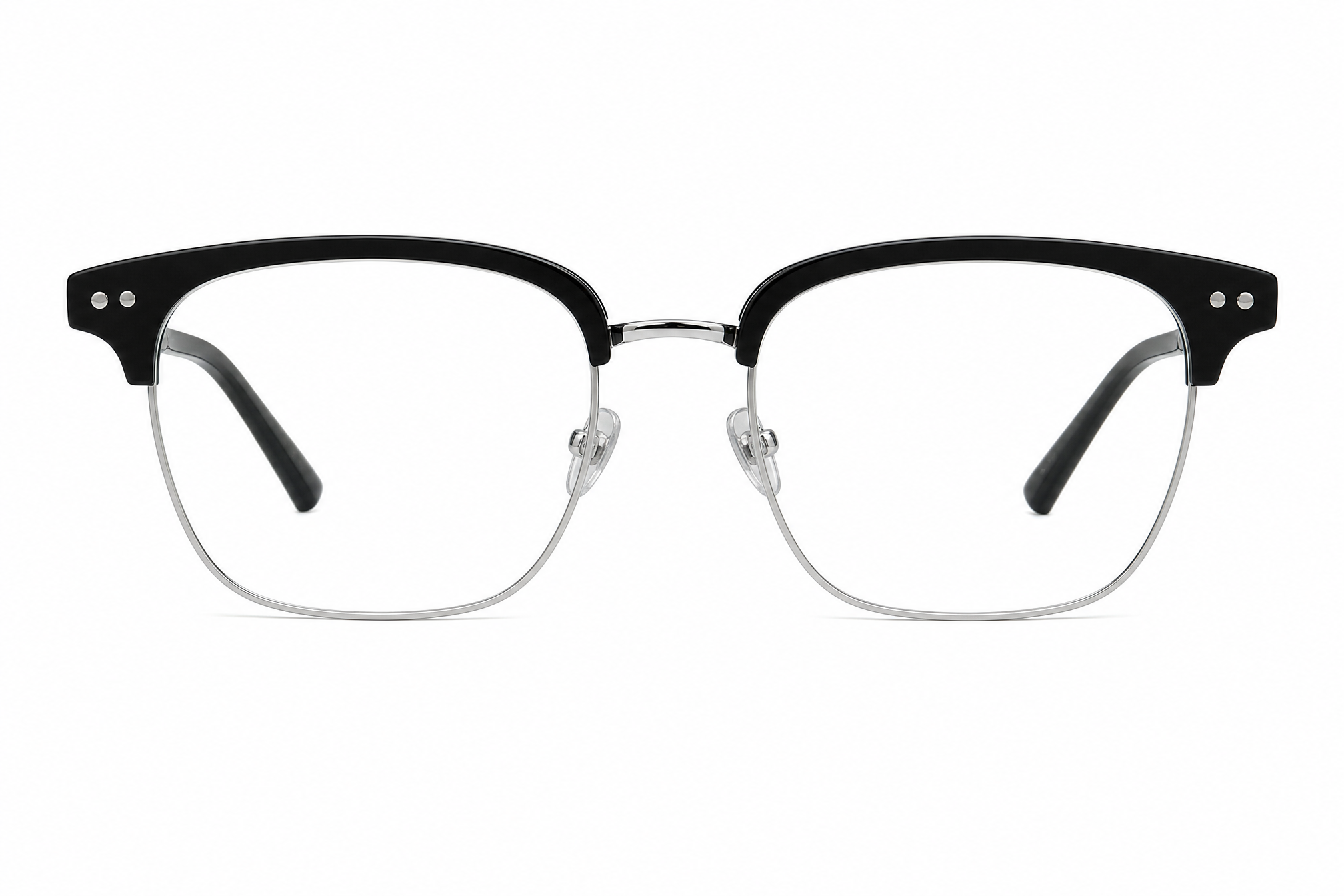 160mm Wide Fit Rectangle Browline Titanium Glasses in black - front view