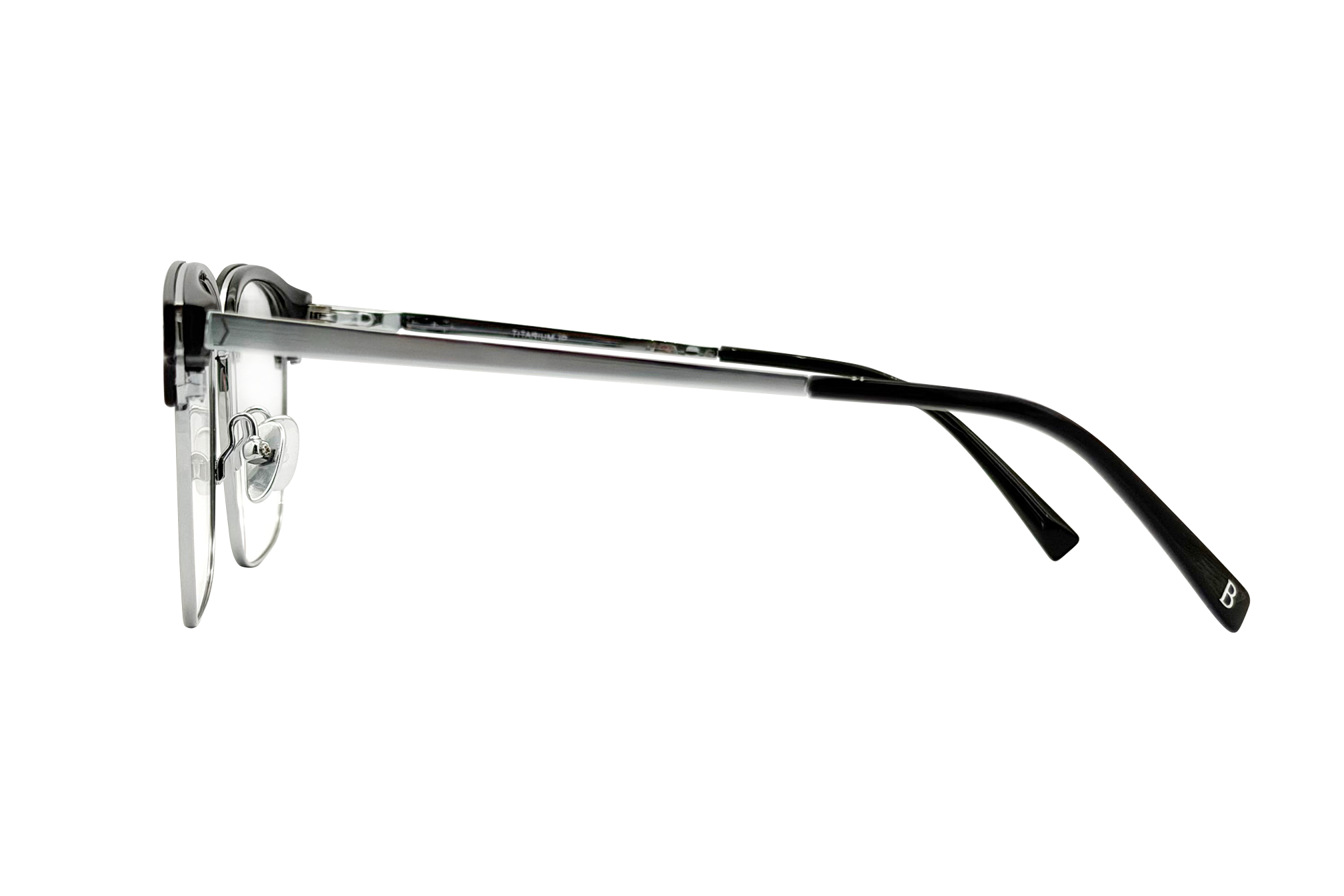 160mm Wide Fit Rectangle Browline Titanium Glasses in black - side view