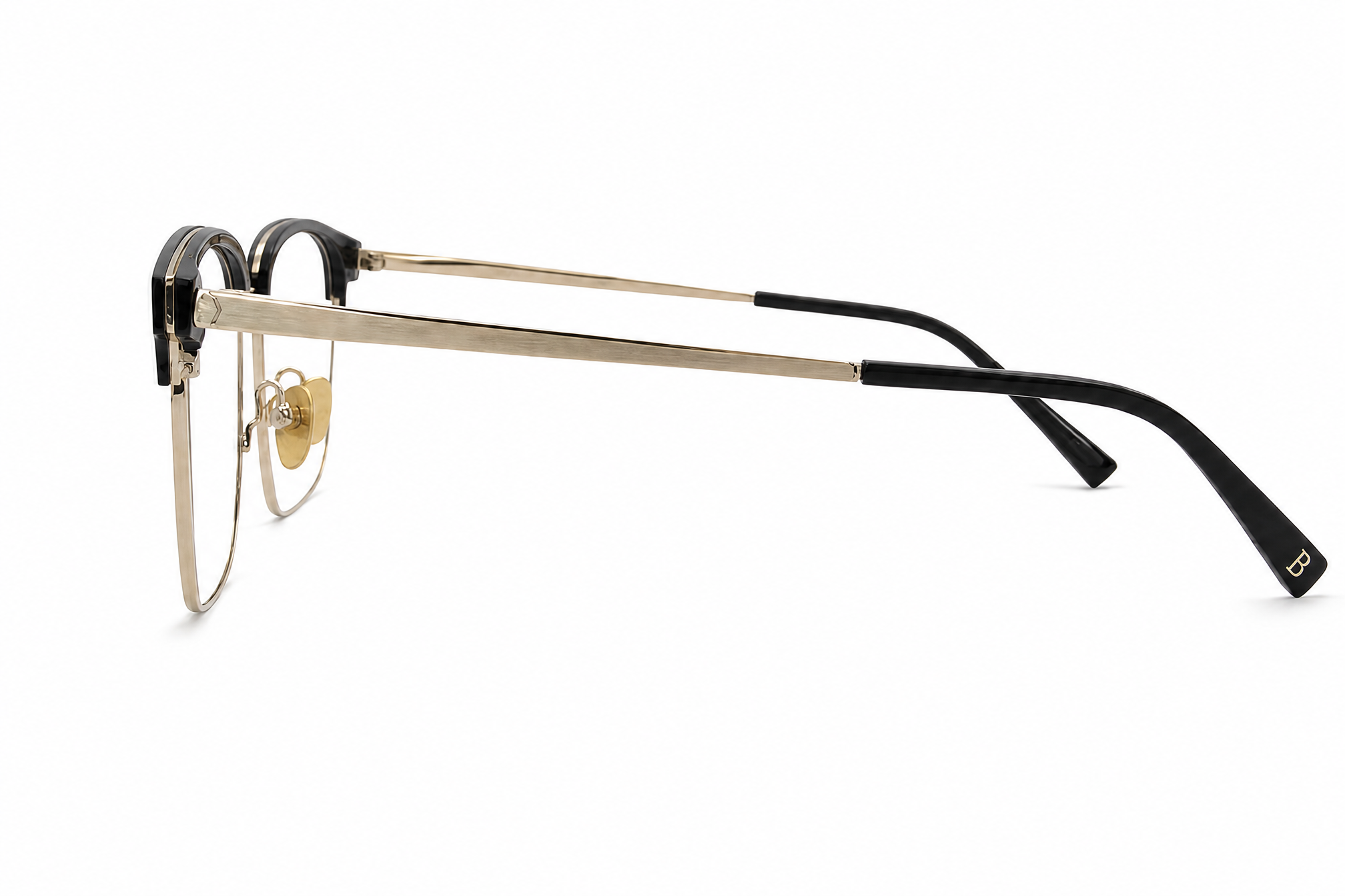 160mm Wide Fit Rectangle Browline Titanium Glasses in gold - side view