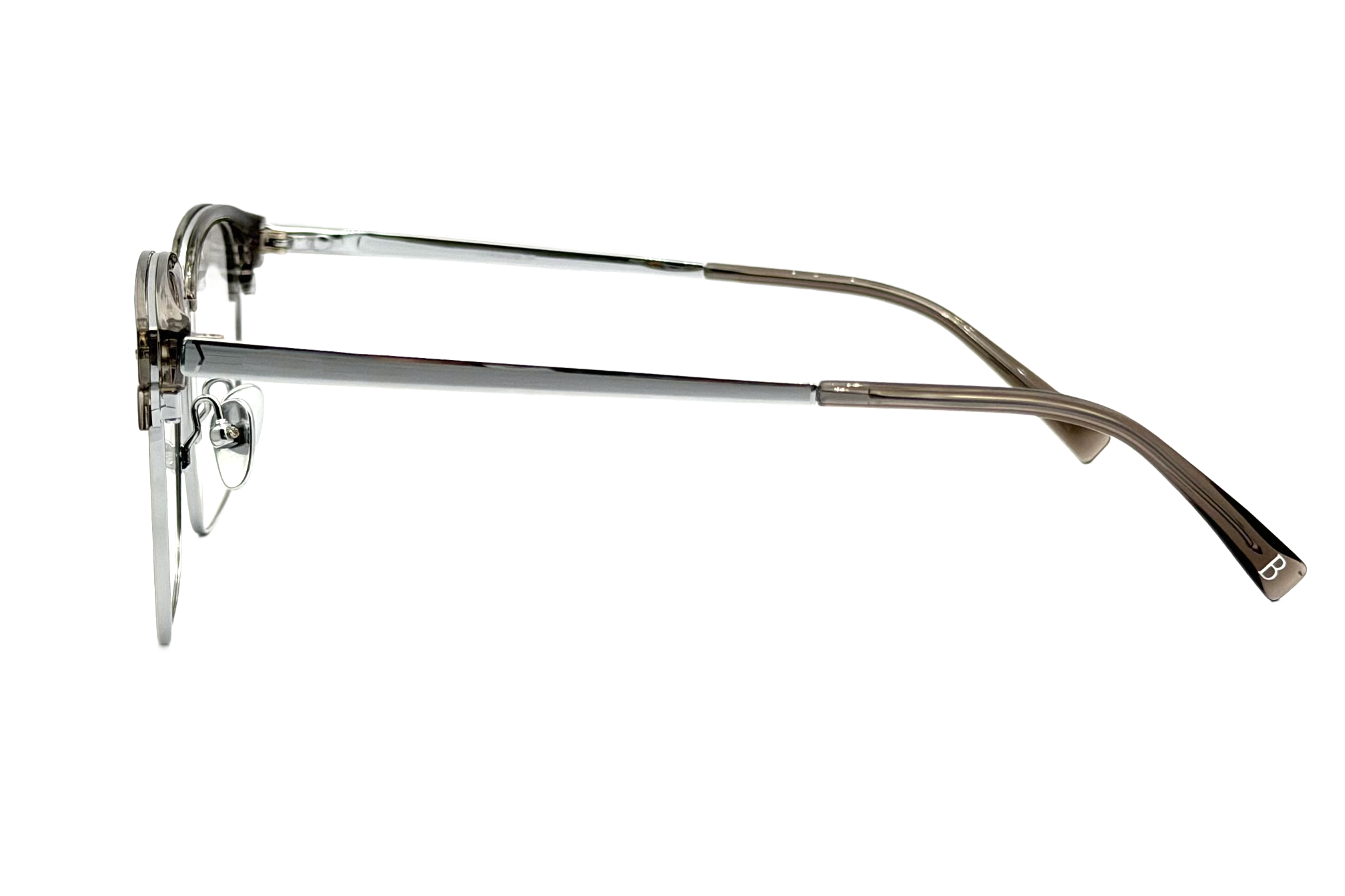 160mm Wide Fit Rectangle Browline Titanium Glasses in grey - side view