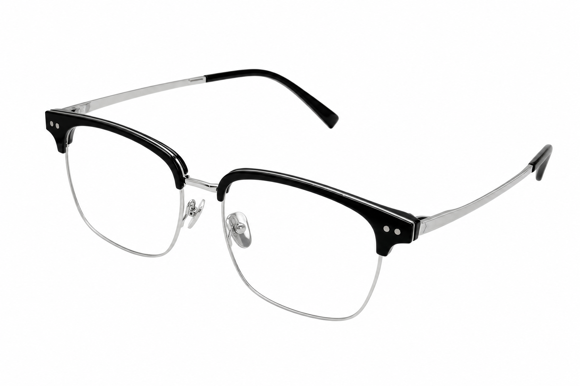 163mm Wide Fit Rectangle Browline Titanium Glasses in black silver- top view