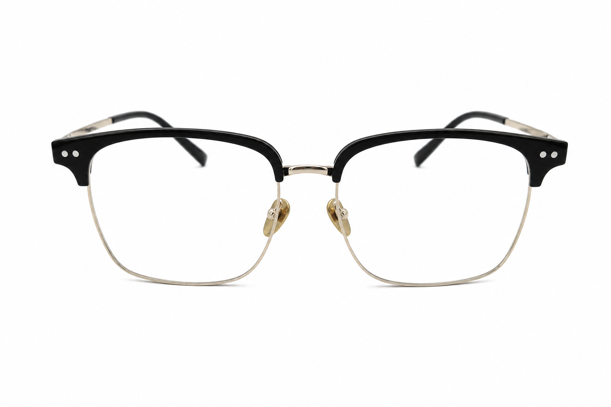 163mm Wide Fit Rectangle Browline Titanium Glasses in black gold - front view