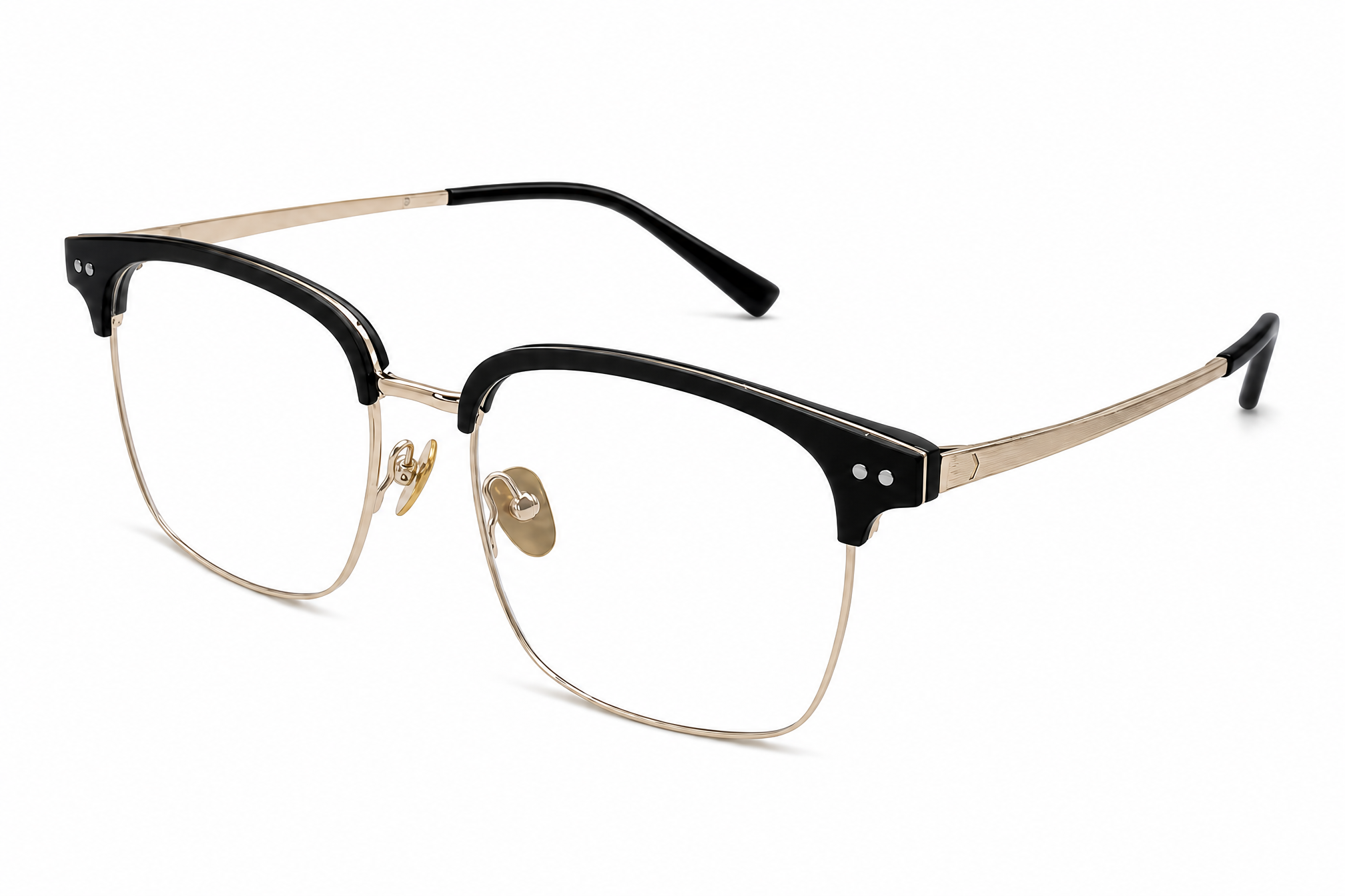 163mm Wide Fit Rectangle Browline Titanium Glasses in black gold - top view