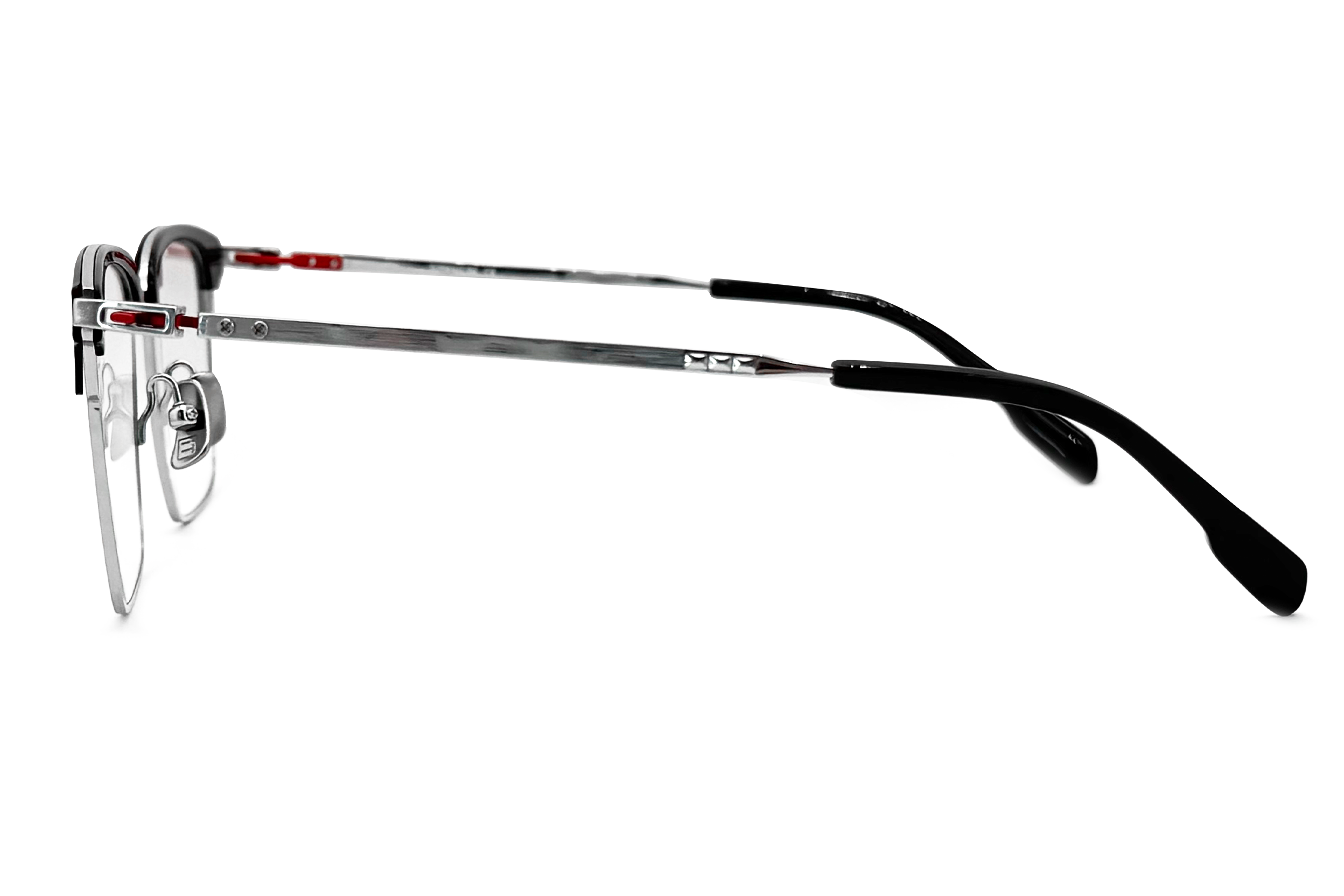 165mm Wide Fit Rectangle Browline Titanium Glasses in black - side view