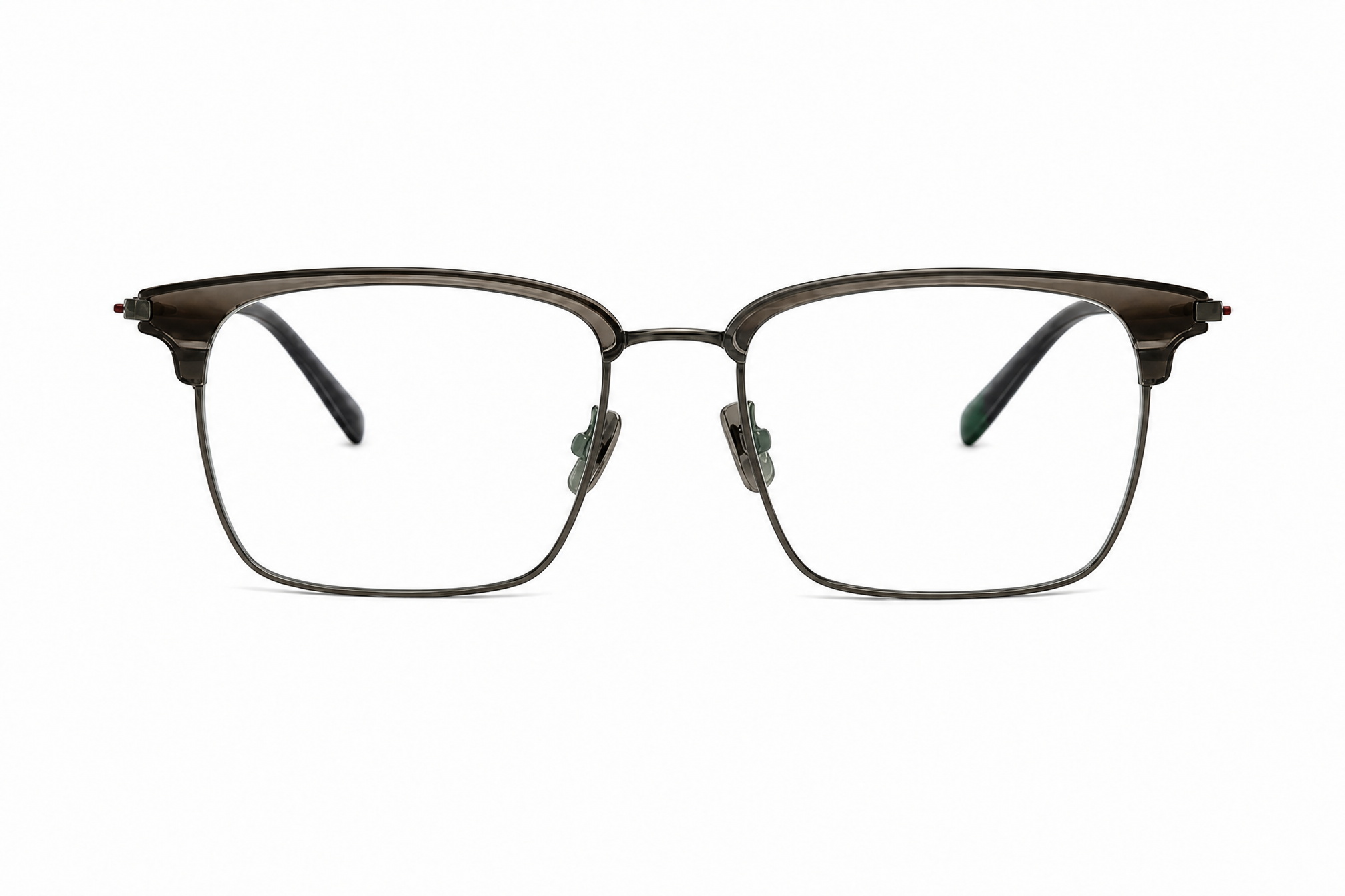 165mm Wide Fit Rectangle Browline Titanium Glasses in grey - front view