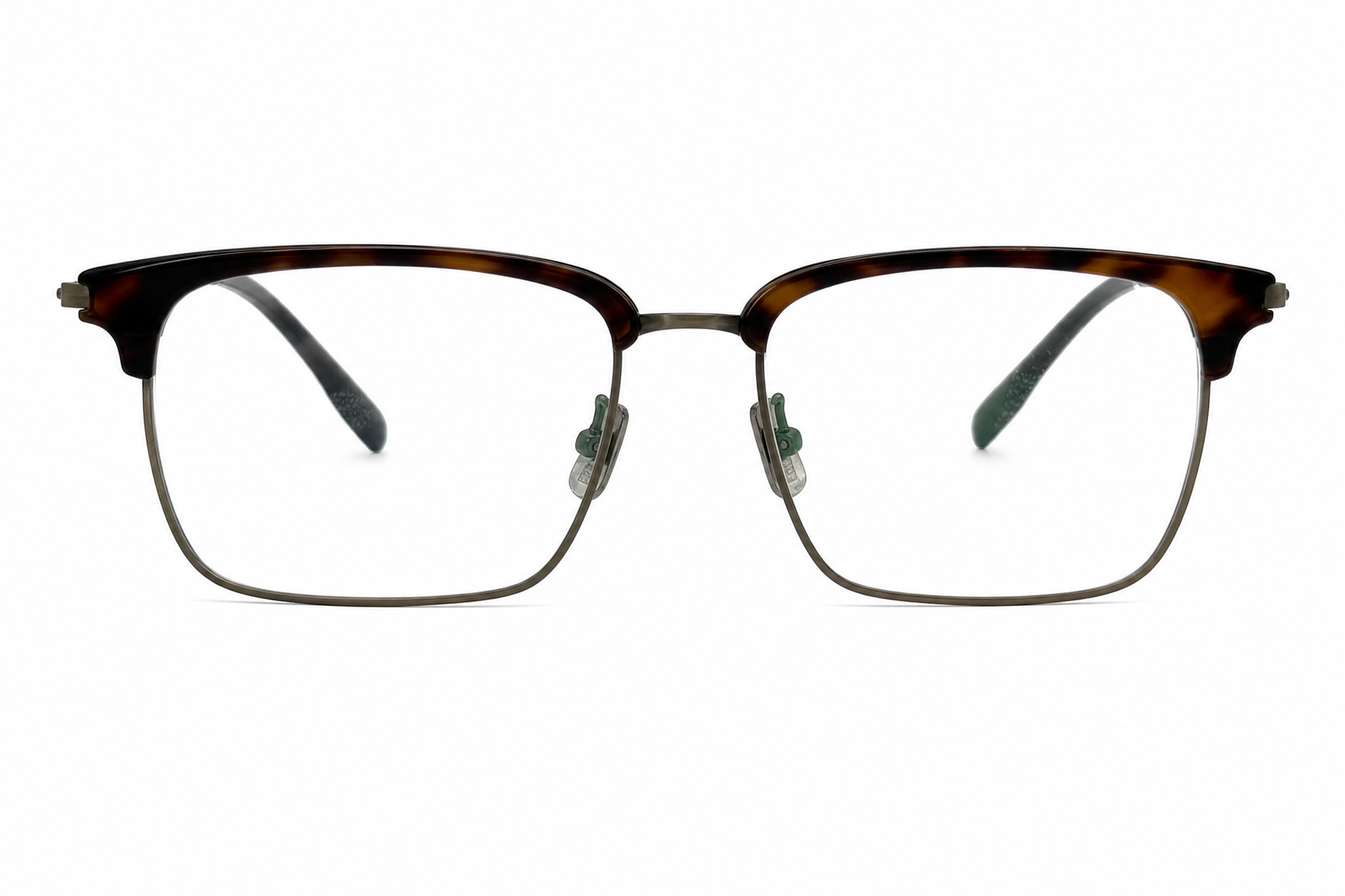 165mm Wide Fit Rectangle Browline Titanium Glasses in tortoise - front view