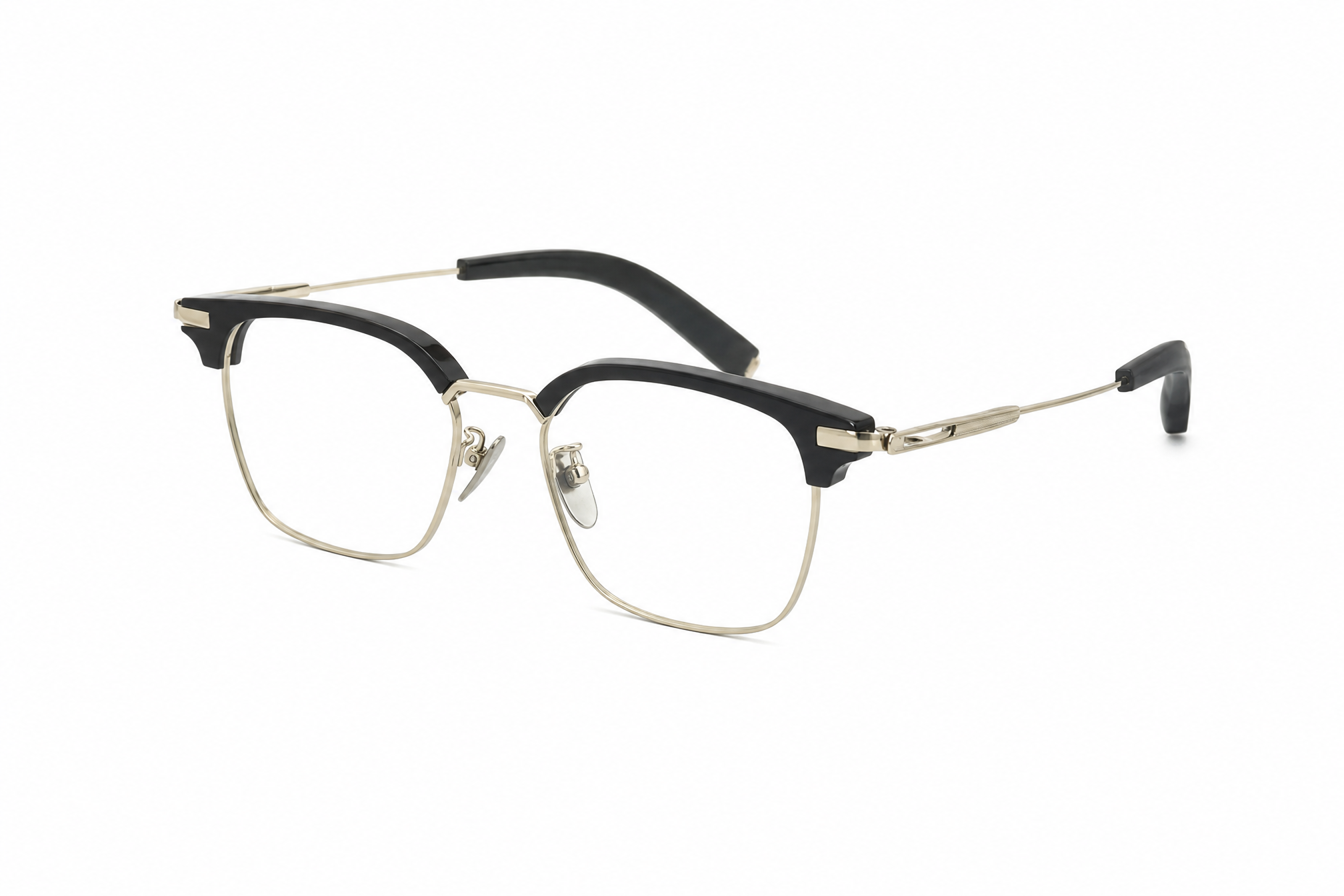 146mm black gold rectangle browline titanium glasses,side angle view