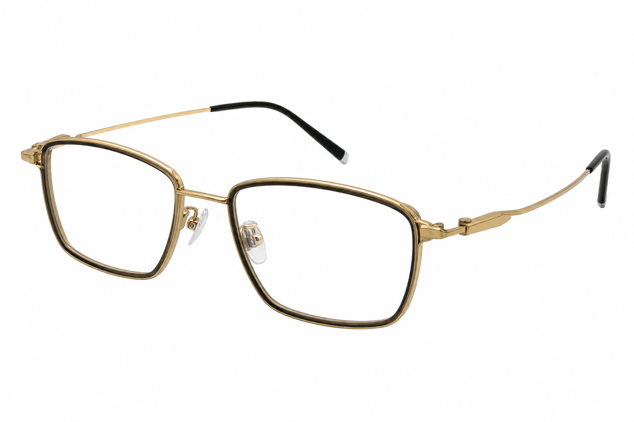 Gold wide fit rectangular titanium glasses ,side angle view