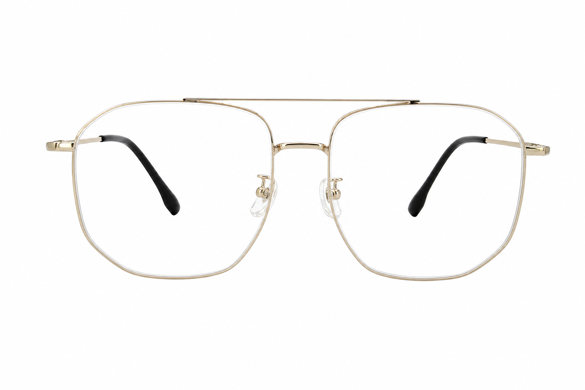 156mm gold wide geometric titanium glasses,front view