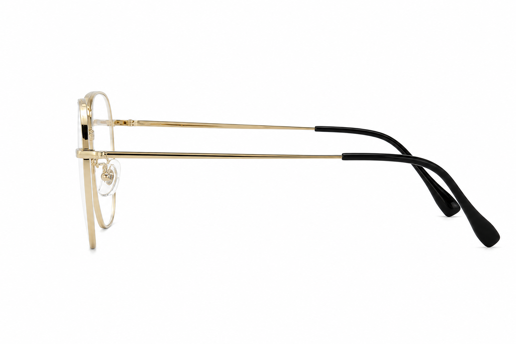 Gold wide rectangular titanium glasses,temple arm side view