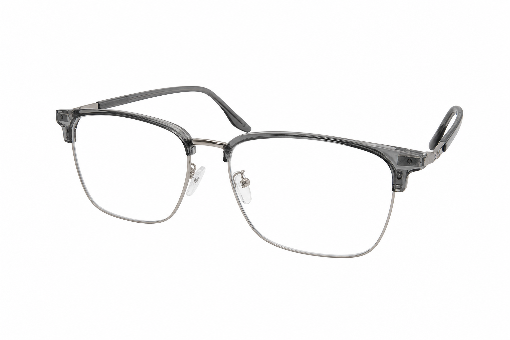 156mm grey silver oversized rectangle browline titanium eyeglasses,side angle view