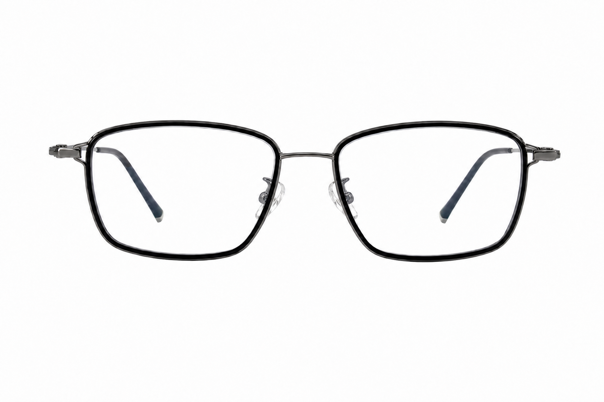 155mm silver wide fit rectangular titanium glasses,front view