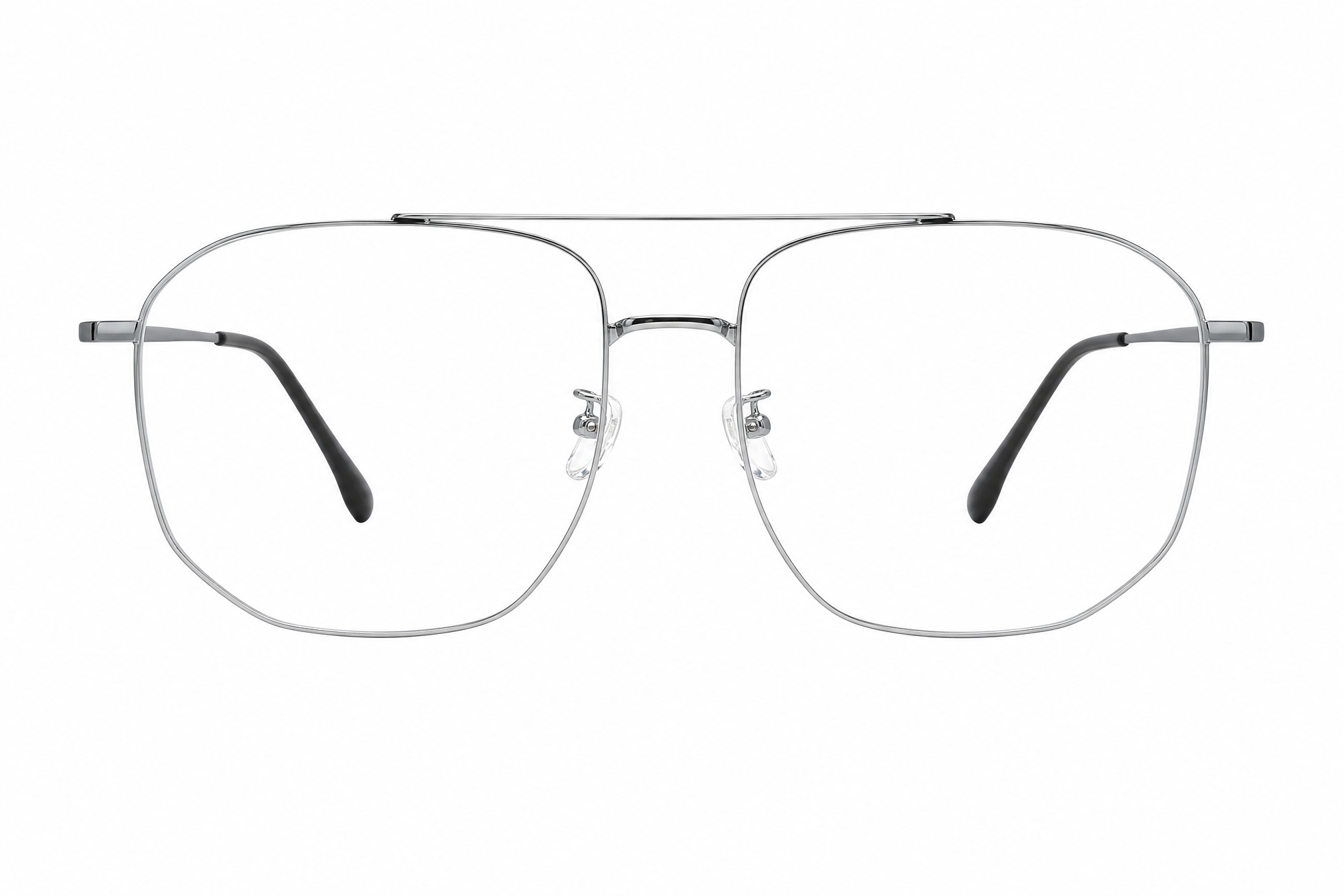 156mm silver wide geometric titanium glasses,front view