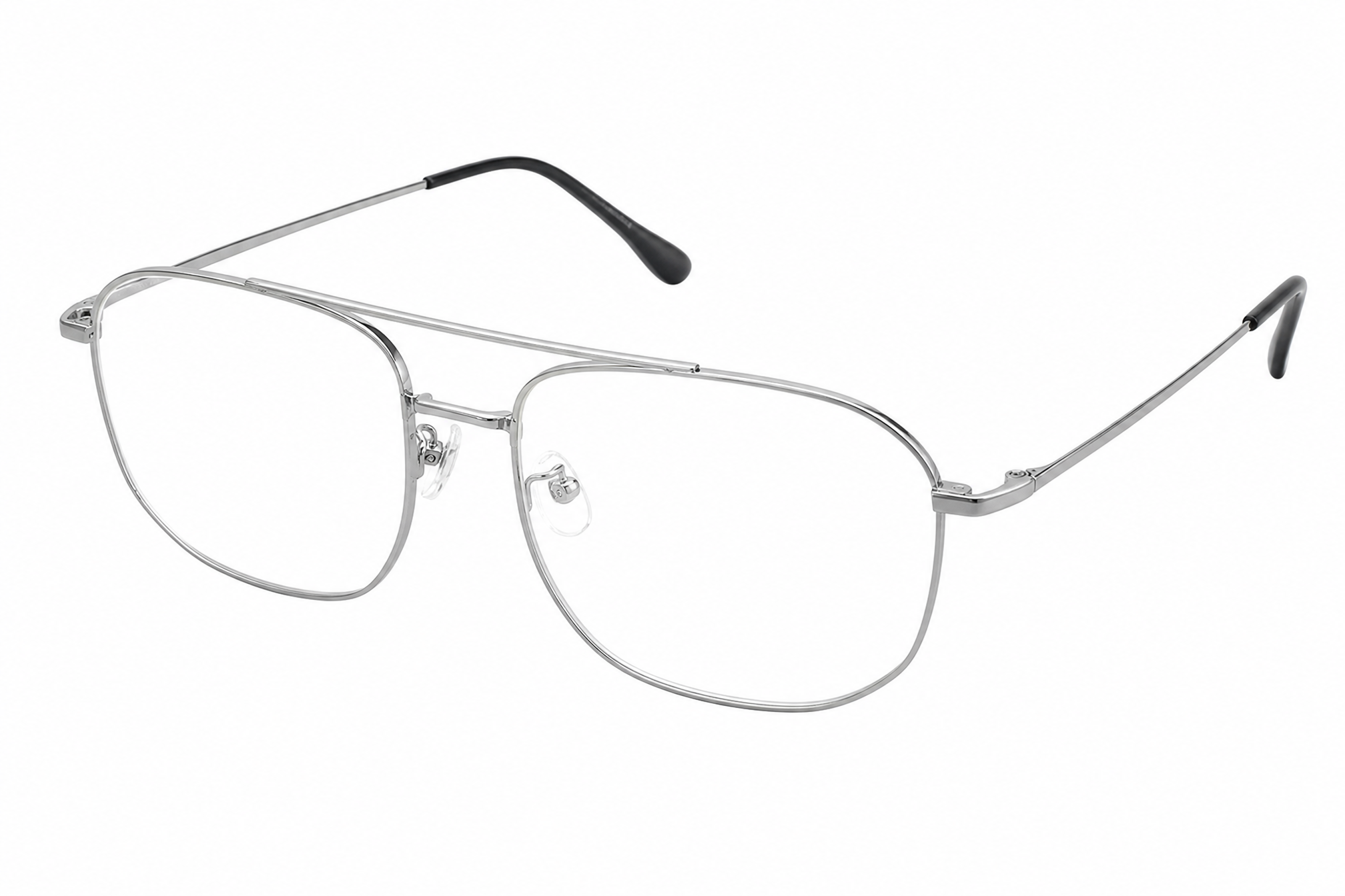 Silver wide rectangular titanium glasses for wide faces, side angle view