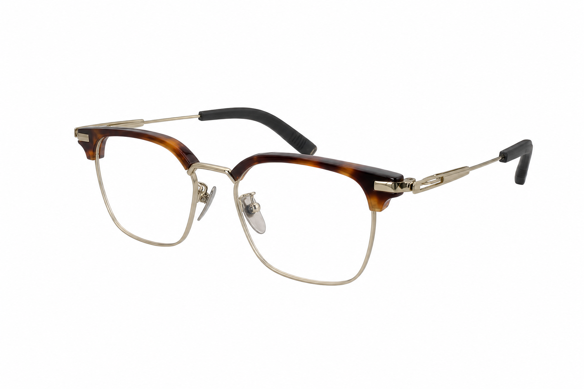 Tortoiseshell wide rectangular titanium glasses,side angle view