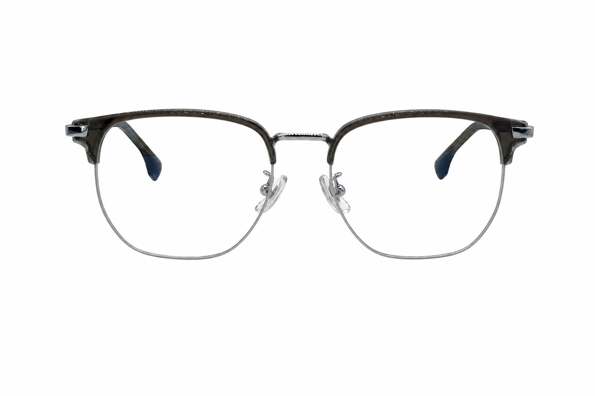 145mm silver wide fit titanium browline glasses for wide faces,front view