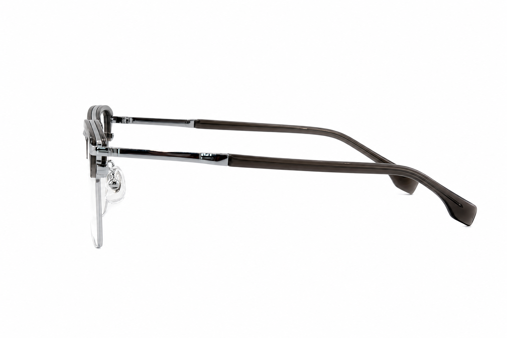 145mm silver wide fit titanium browline glasses for wide faces,temple arm angle view