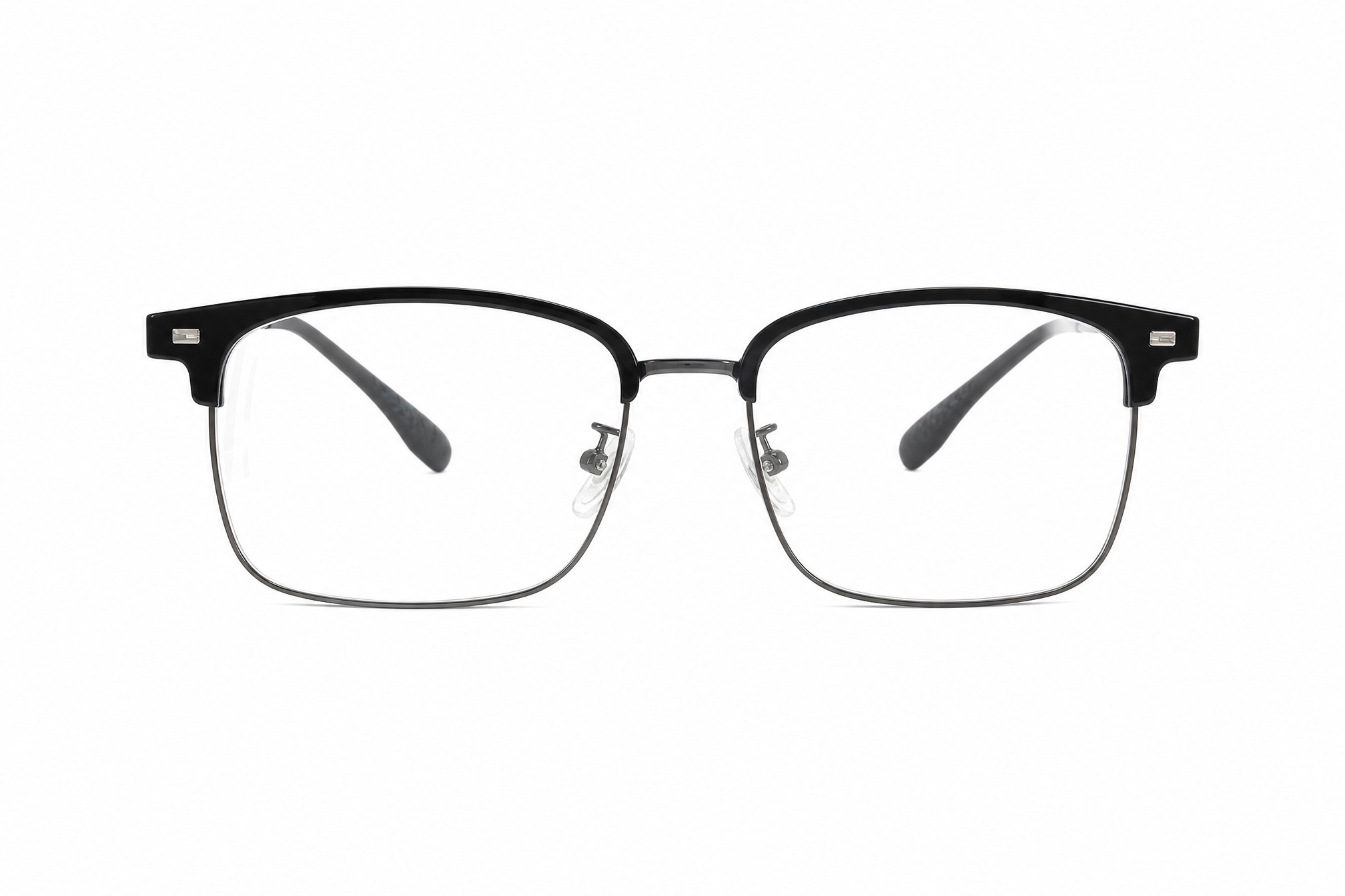 145mm wide fit rectangle browline titanium glasses in gun black,front view
