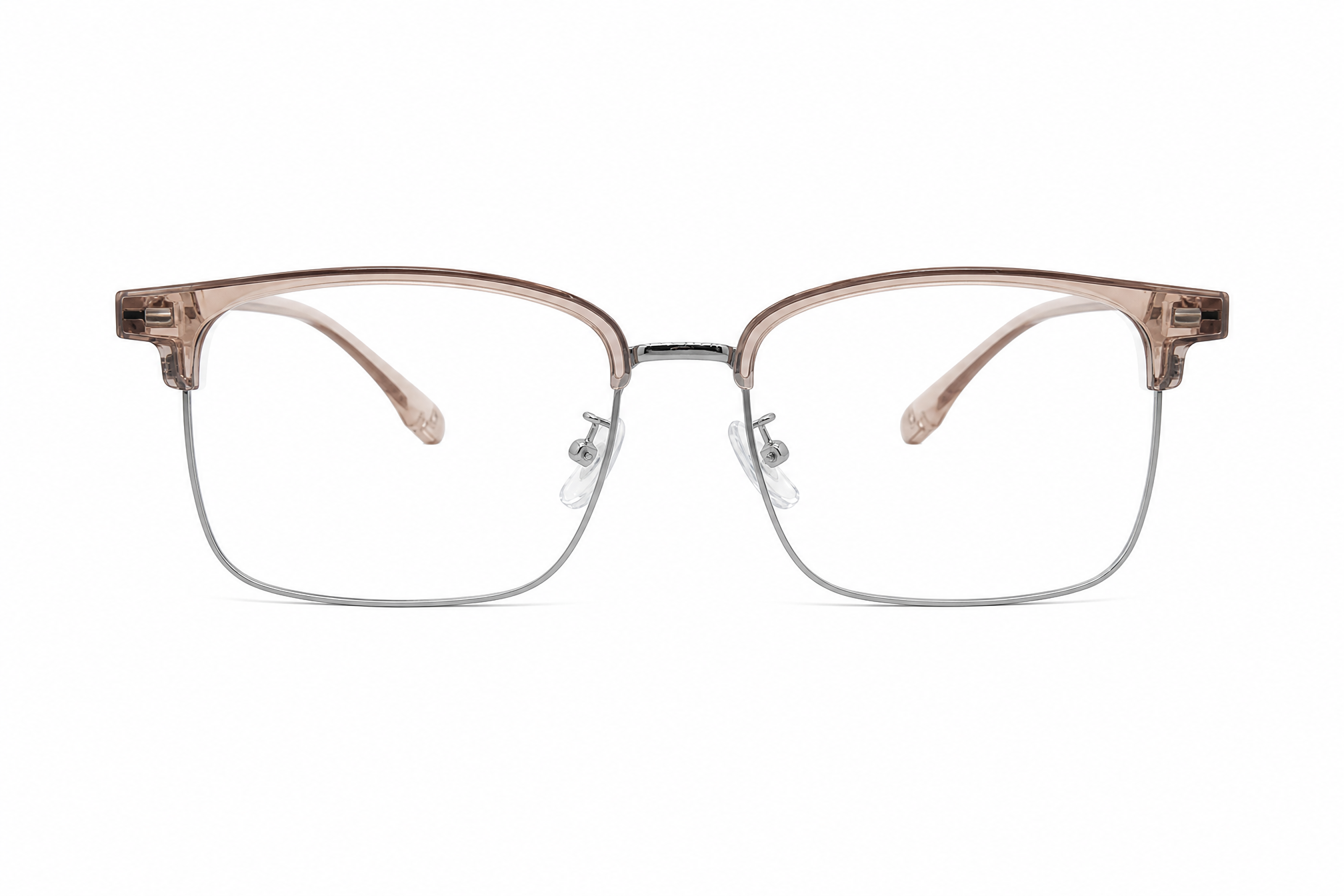 145mm wide fit rectangle browline titanium glasses in rose gold,front view