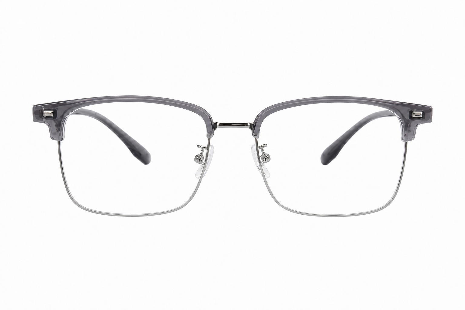 147mm wide fit rectangle browline titanium glasses in grey silver,front view