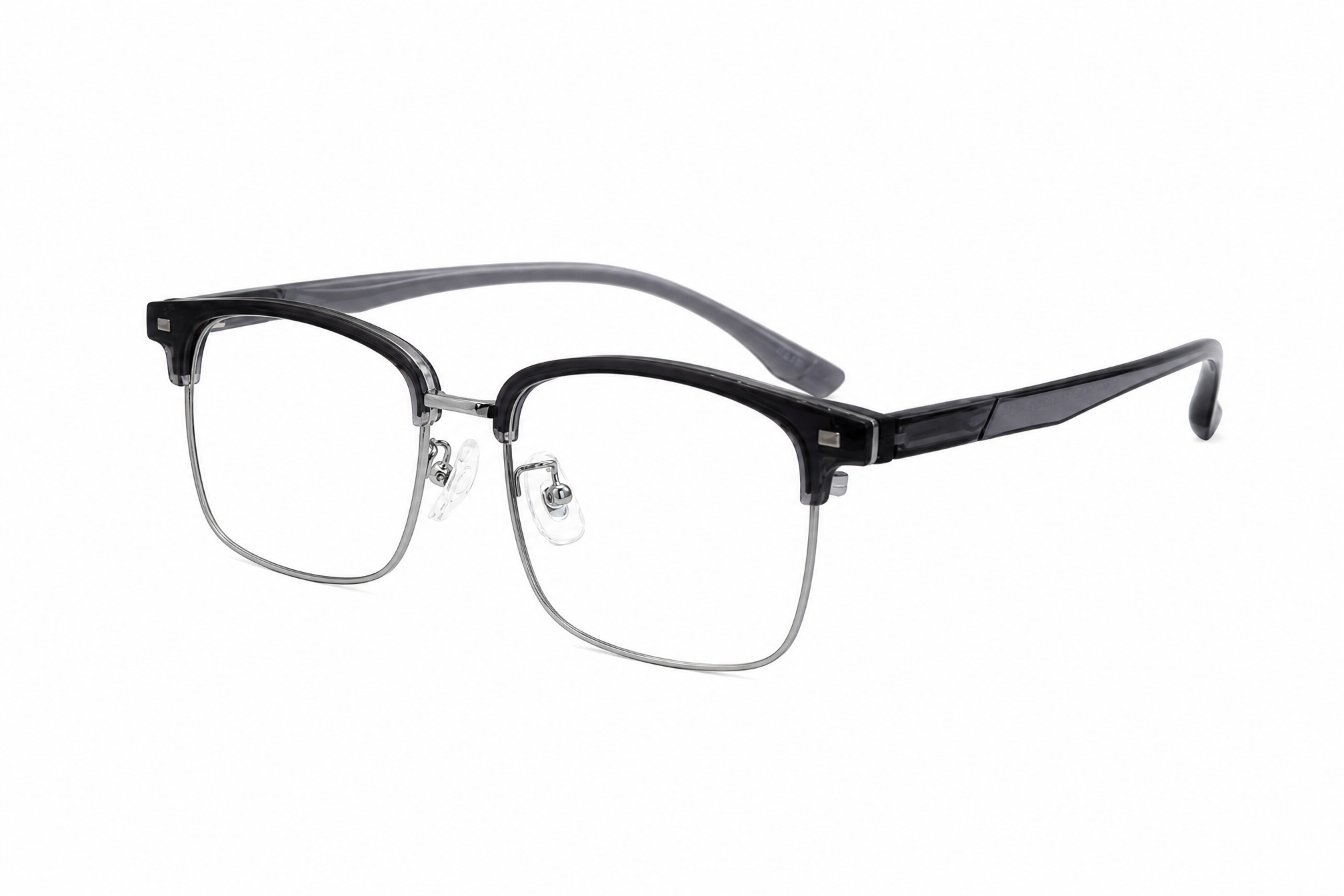 147mm wide fit rectangle browline titanium glasses in grey silver,side angle view