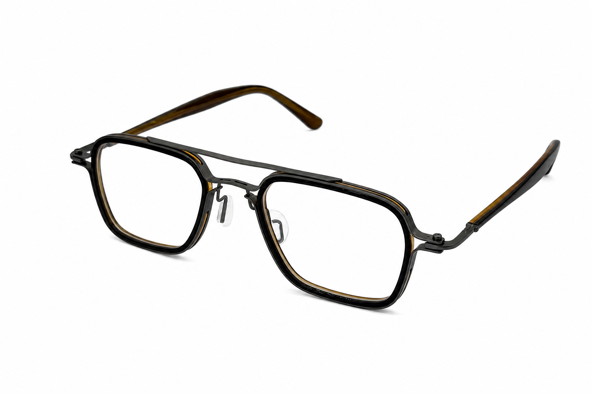 148mm Oversized Rectangle Aviator Titanium Glasses in brown - top view