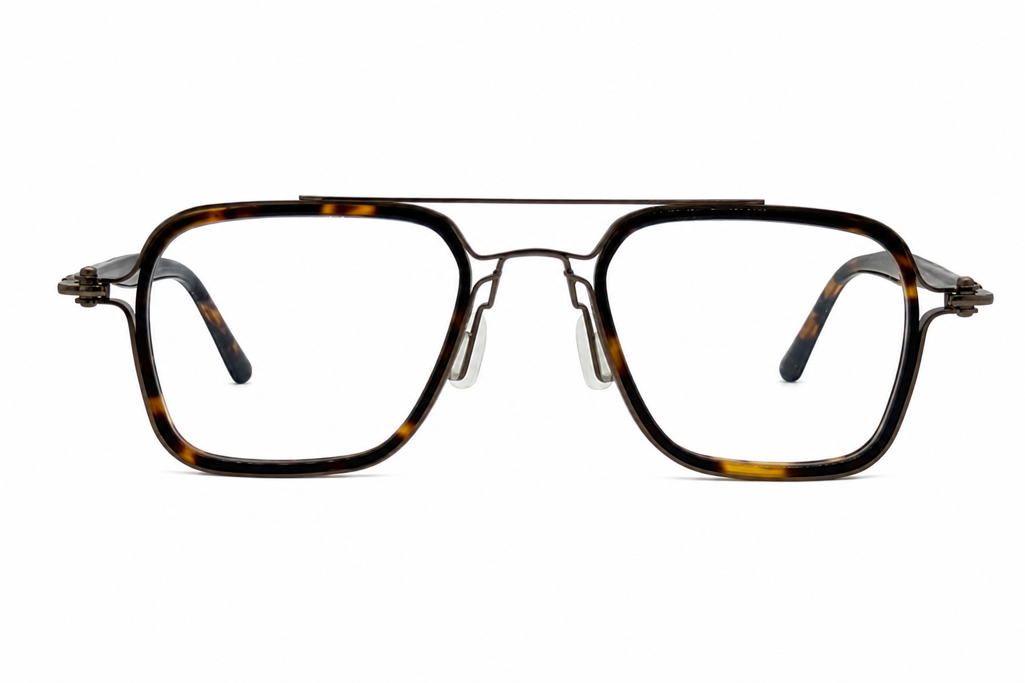 148mm Oversized Rectangle Aviator Titanium Glasses in tortoise - front view