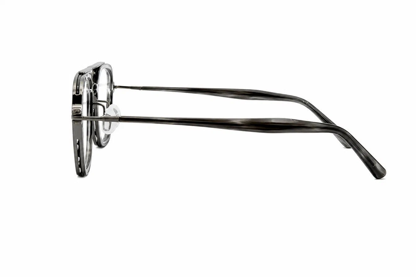 148mm Oversized Rectangle Aviator Titanium Glasses in grey - side view