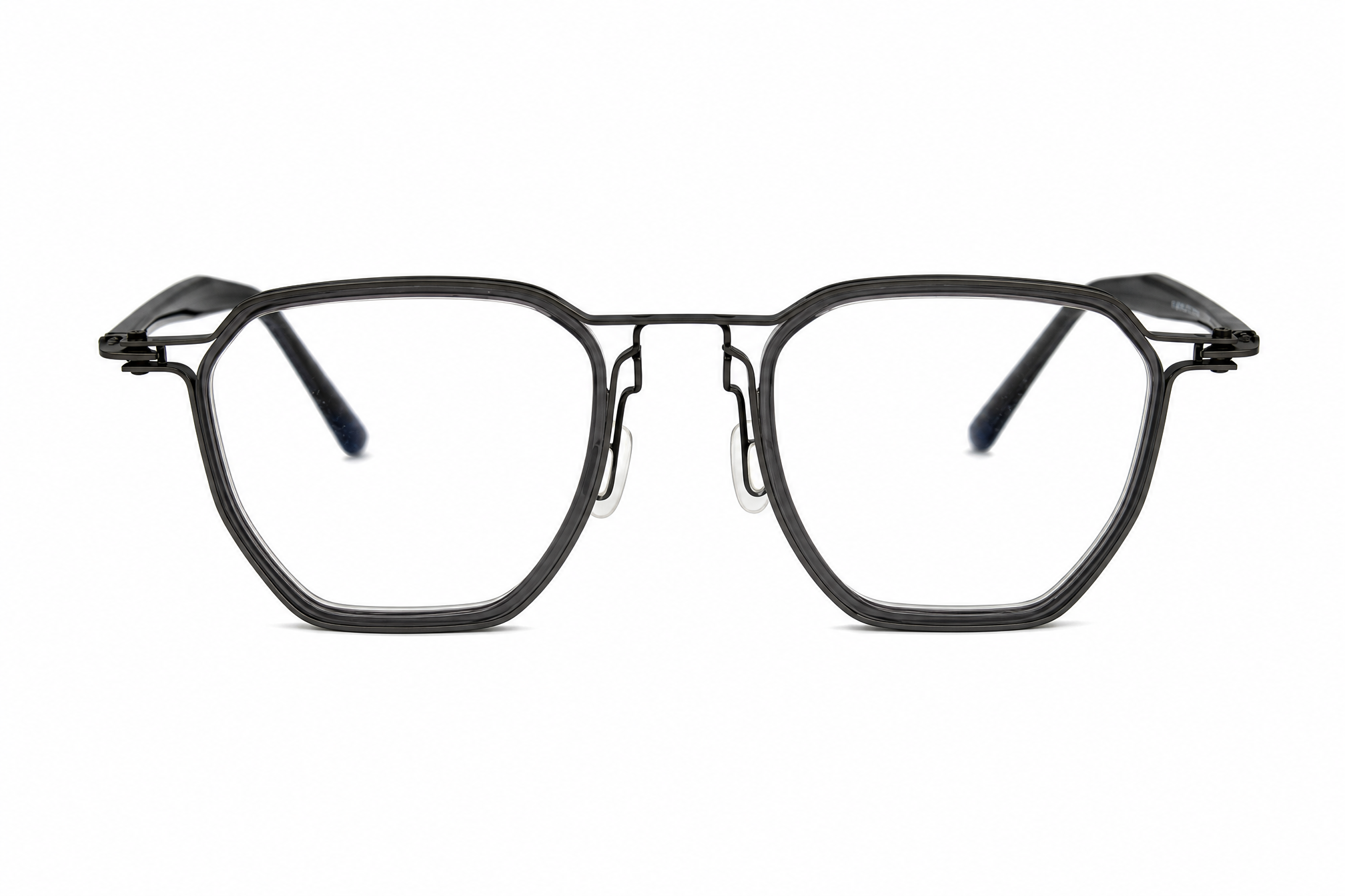 150mm Wide Fit Geometric Titanium Glasses in grey - front view
