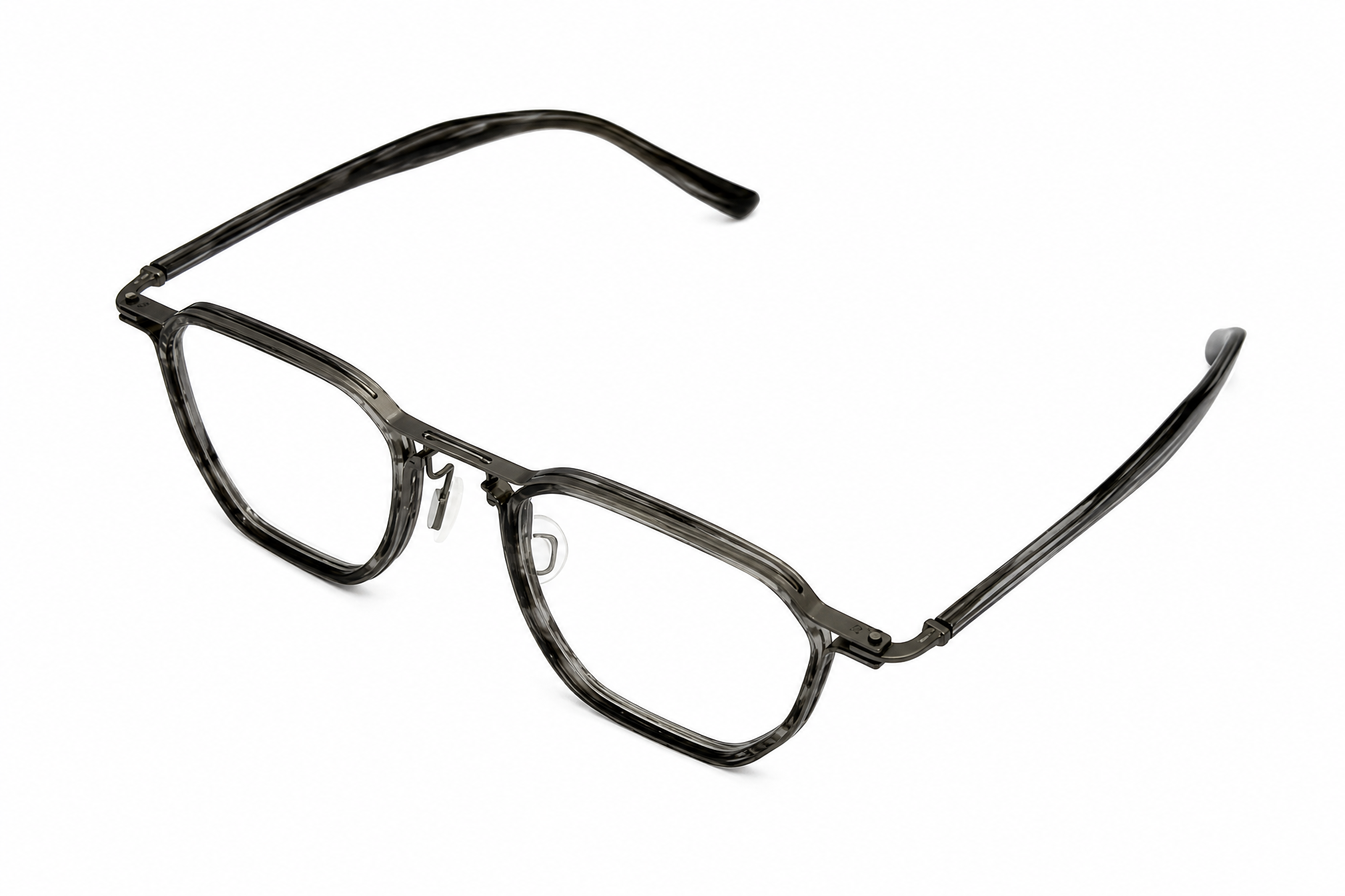 150mm Wide Fit Geometric Titanium Glasses in grey tortoise  - top view