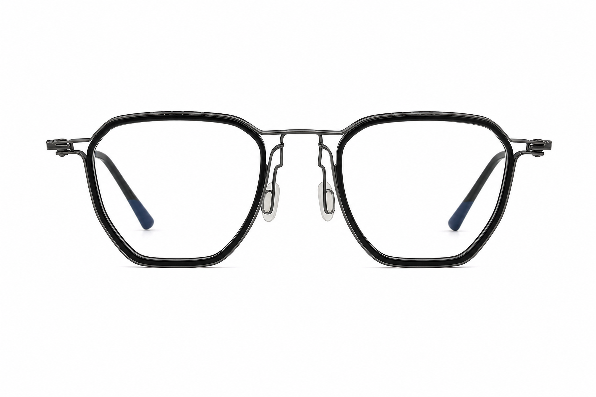 150mm Wide Fit Geometric Titanium Glasses in sliver - front view